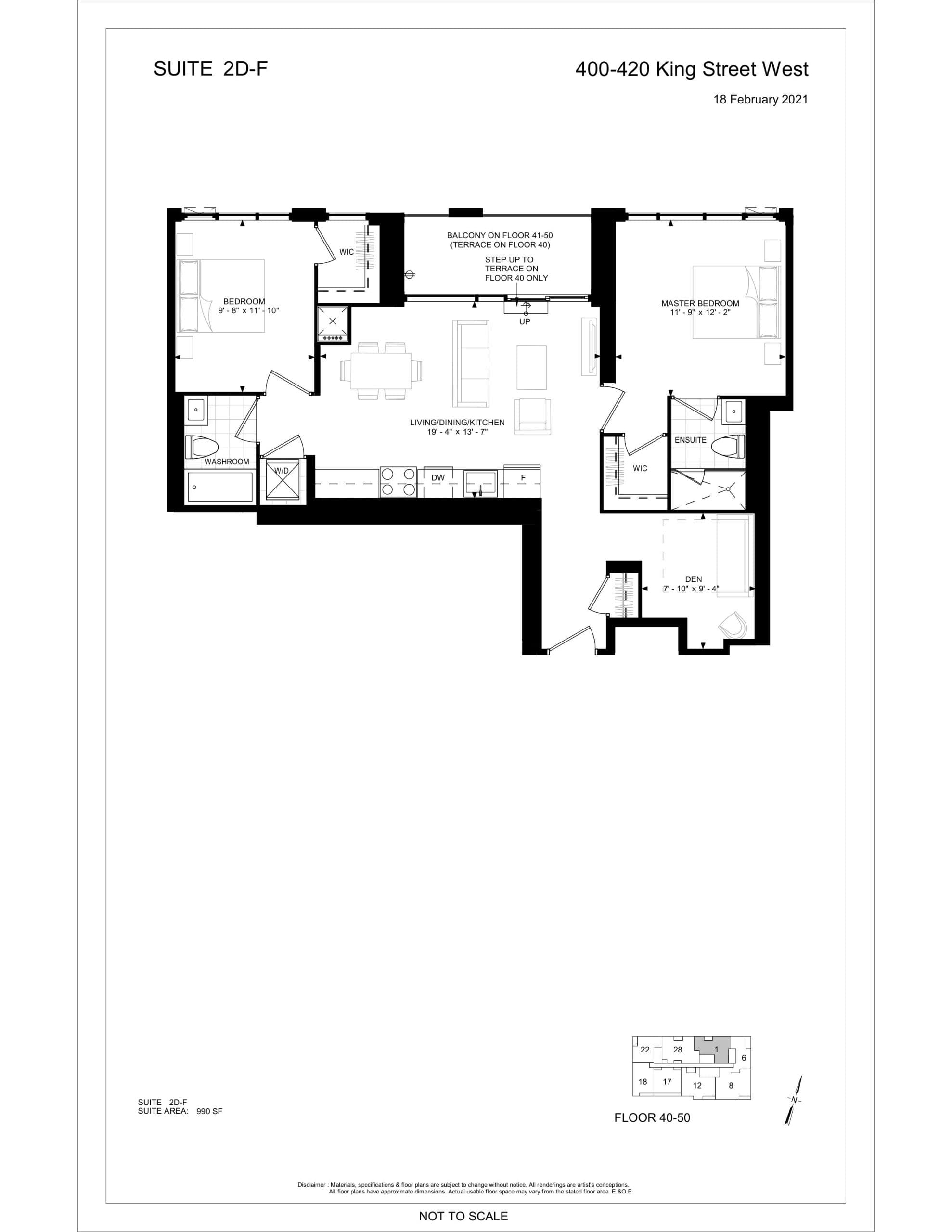 Suite 2D-F Floor Plan at 400 King West Condos - 990 sq.ft