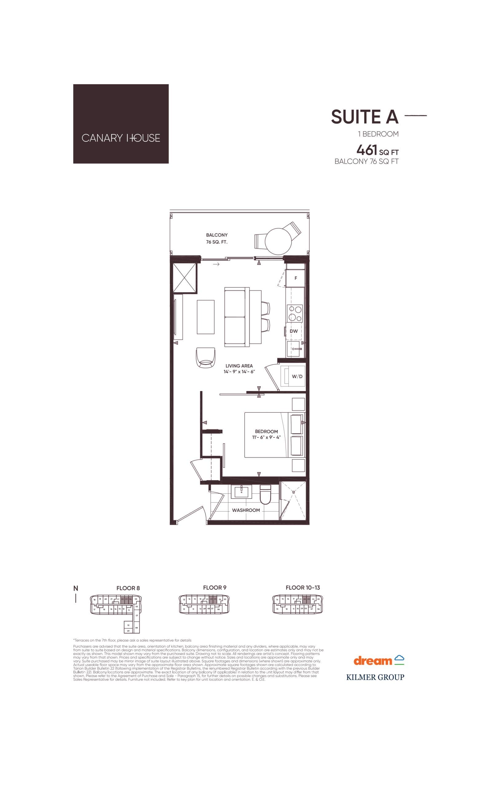 Suite A Floor Plan at Canary House Condos - 461 sq.ft