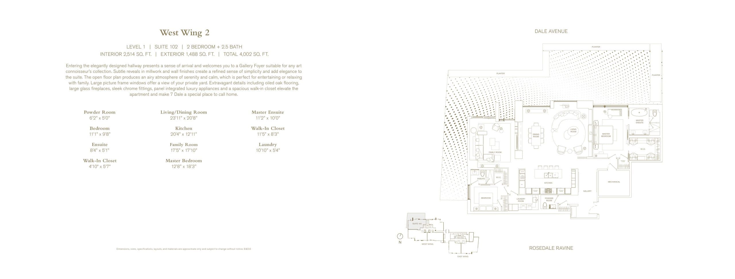 West Wing 2 Floor Plan at No. 7 Rosedale Condos - 2514 sq.ft