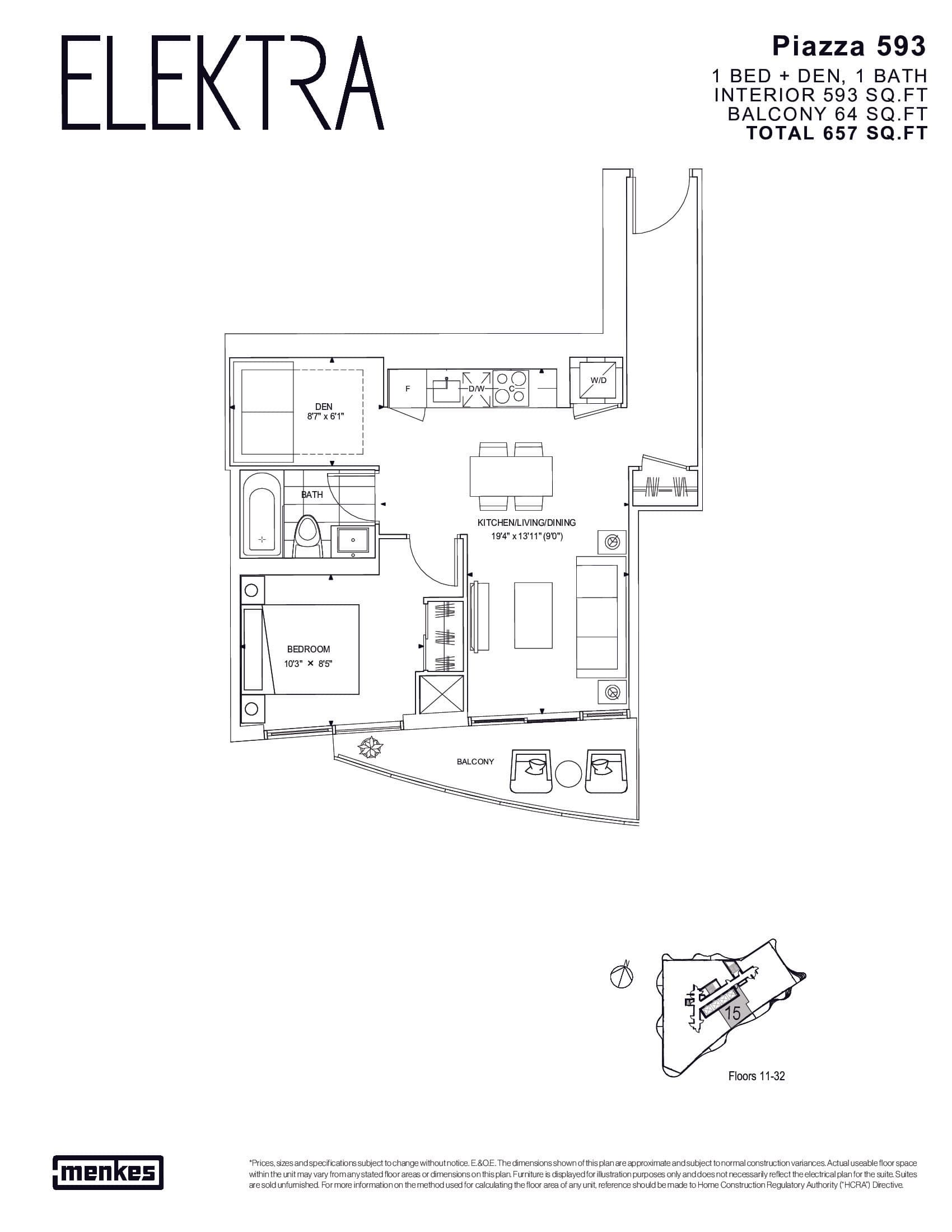 Piazza 593 Floor Plan at Elektra Condos - 593 sq.ft