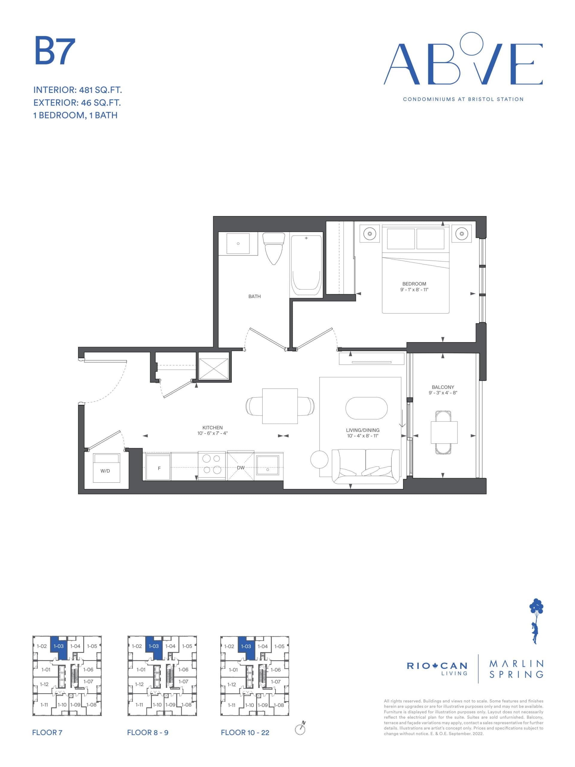 B7 (Tower) Floor Plan at Above Condos - 481 sq.ft