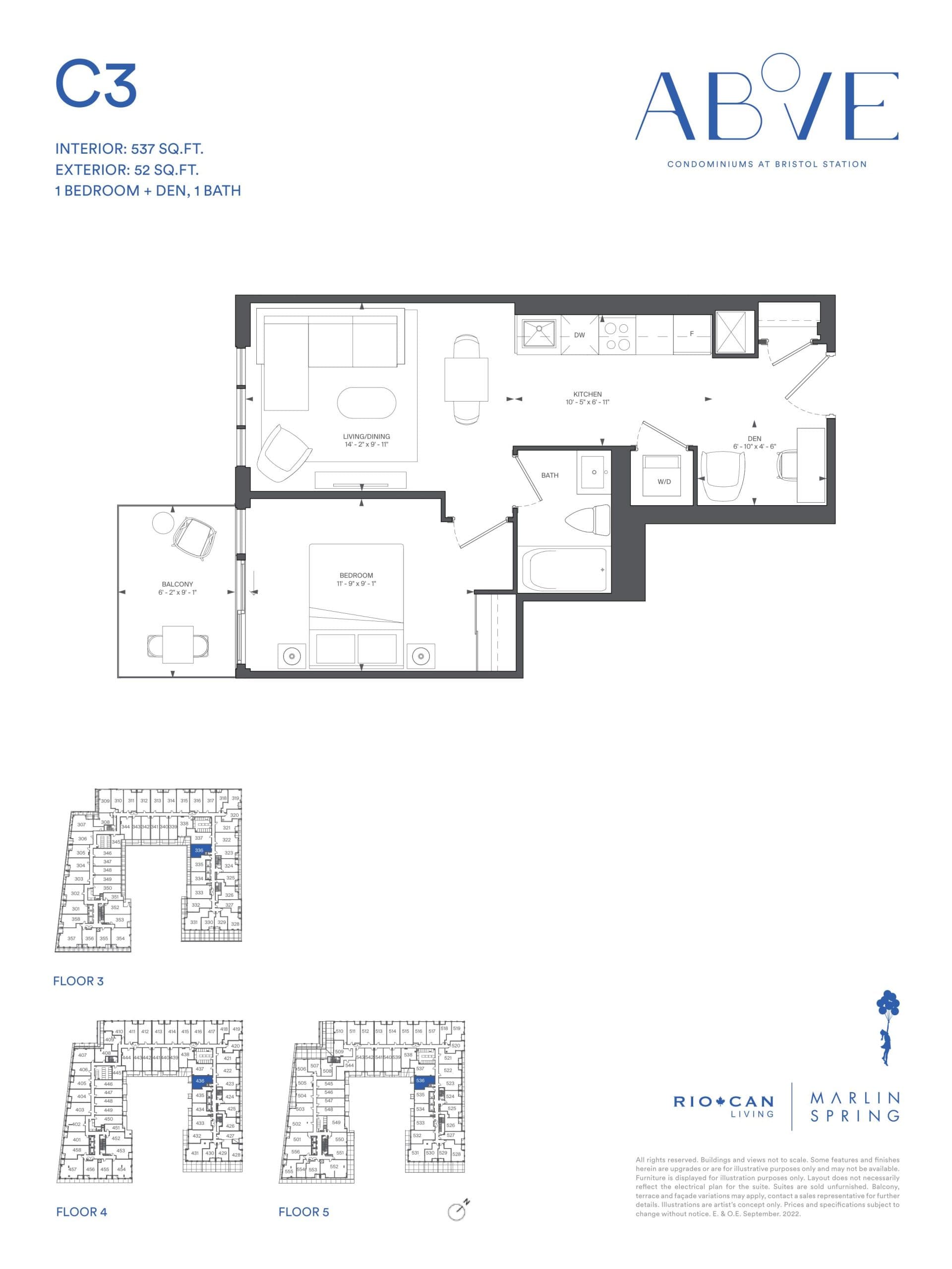 C4 (Tower) Floor Plan at Above Condos - 538 sq.ft