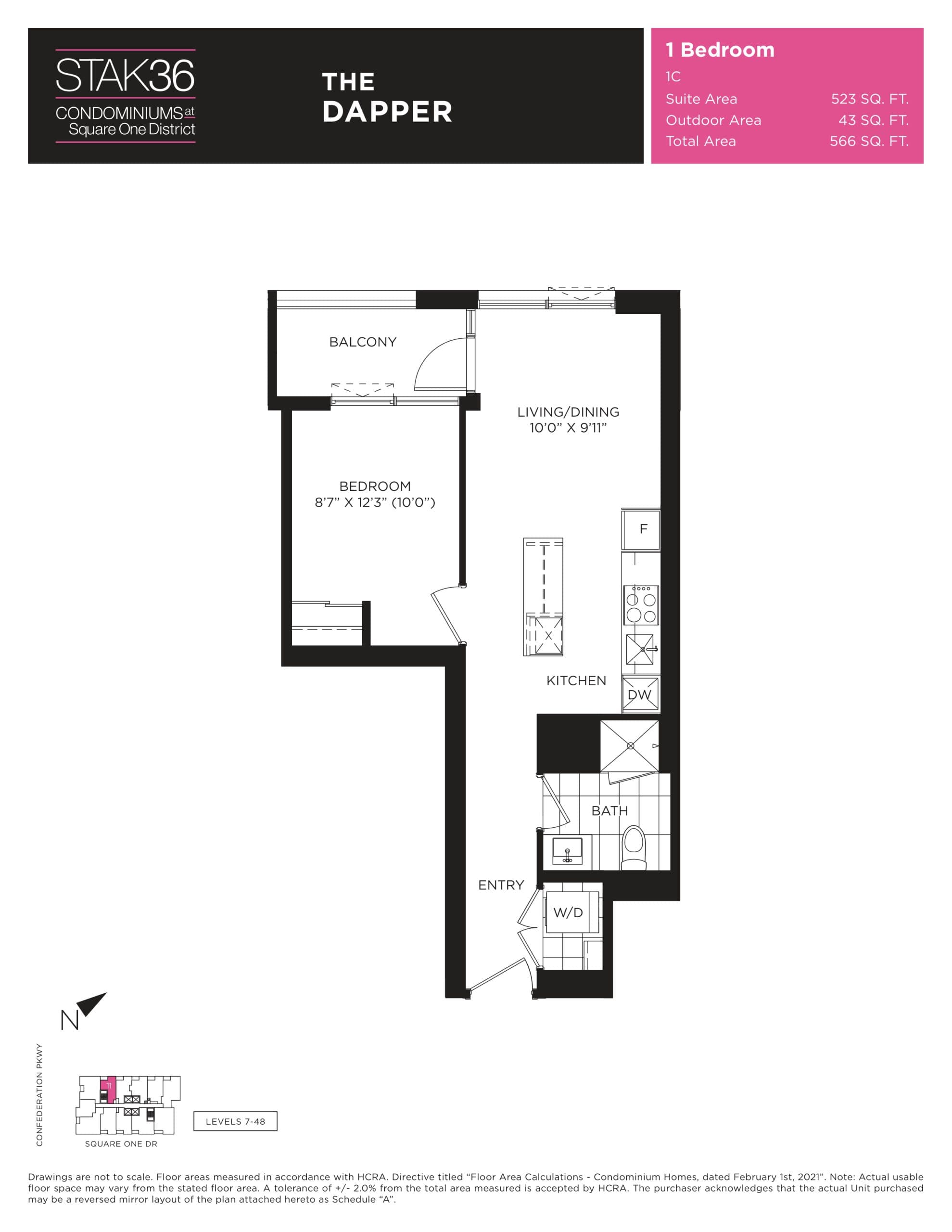 The Dapper Floor Plan at Stak36 Condos - 523 sq.ft