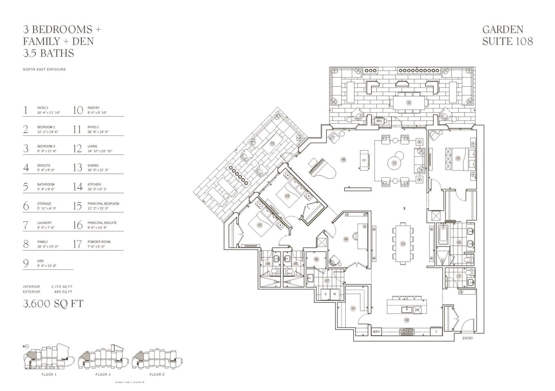 Garden Suite 108 Floor Plan at 2 Post Road Condos - 2715 sq.ft