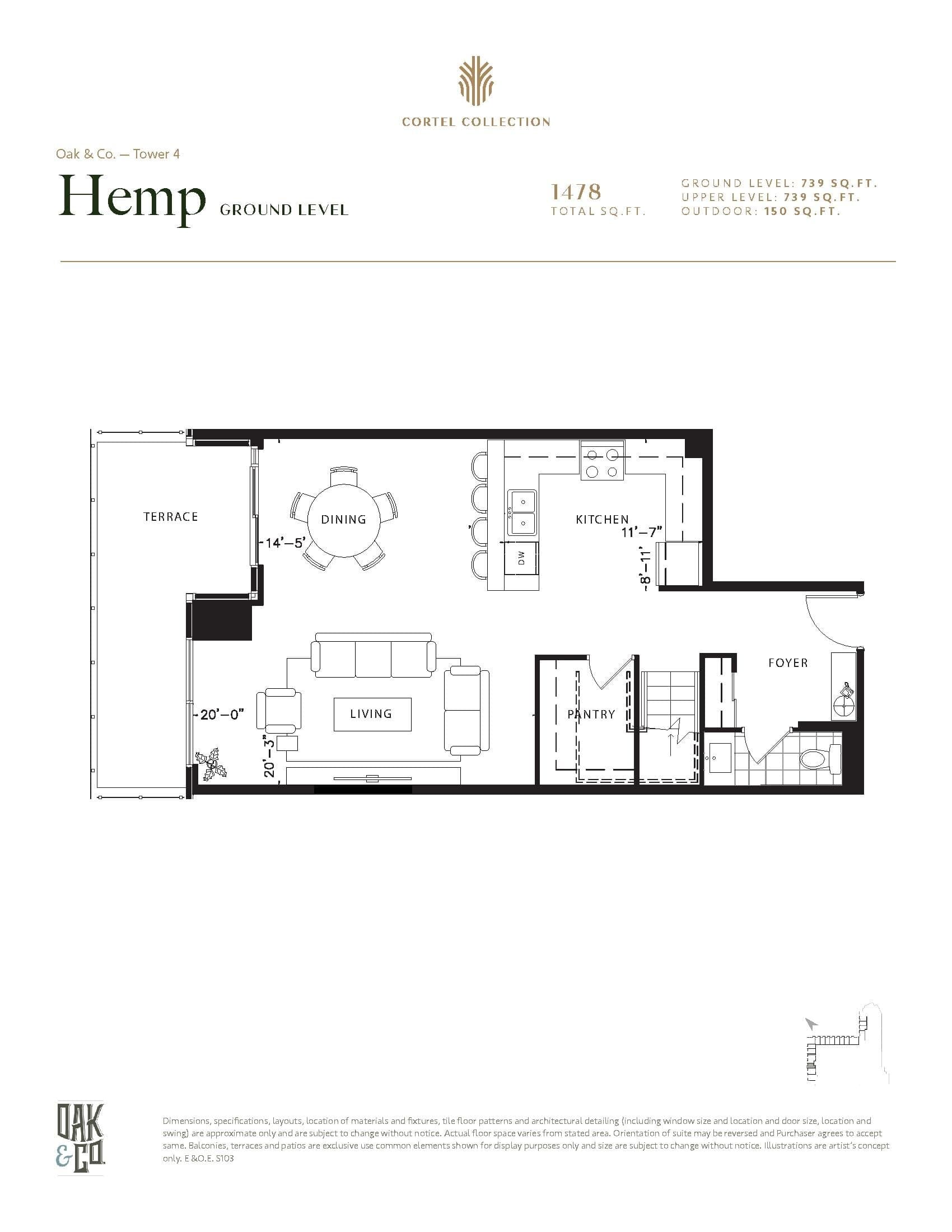 Hemp Floor Plan at Oak & Co Lofts - 1478 sq.ft
