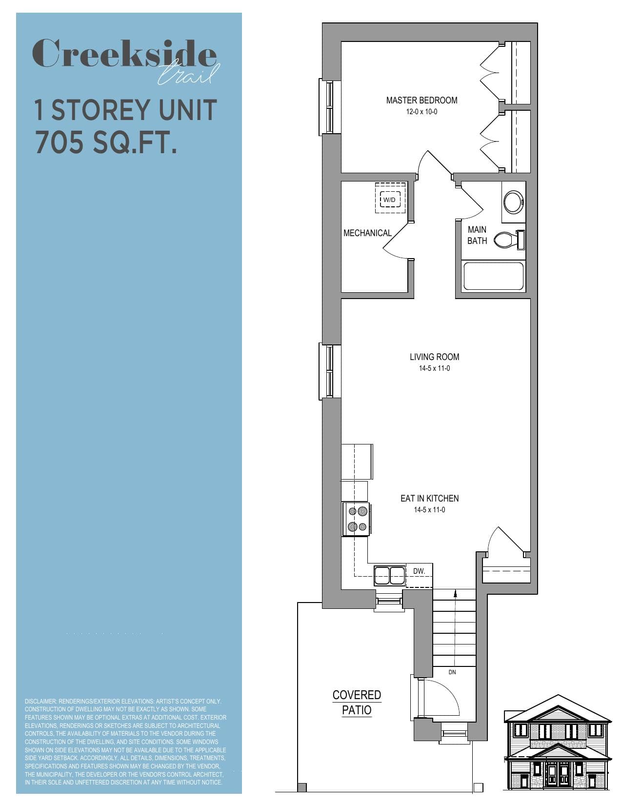 1 Bed Lower Floor Plan at Creekside Trail Towns - 705 sq.ft