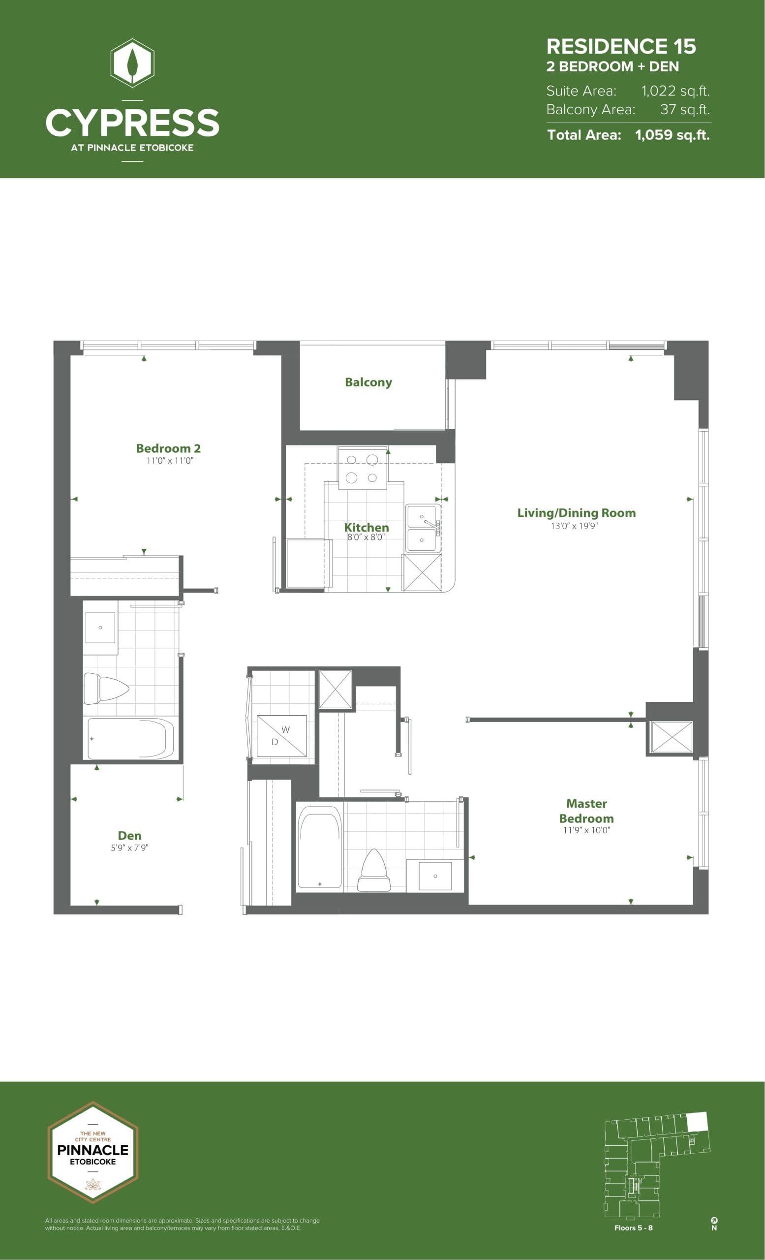 Residence 15 (Podium) Floor Plan at Cypress at Pinnacle Etobicoke - 1022 sq.ft