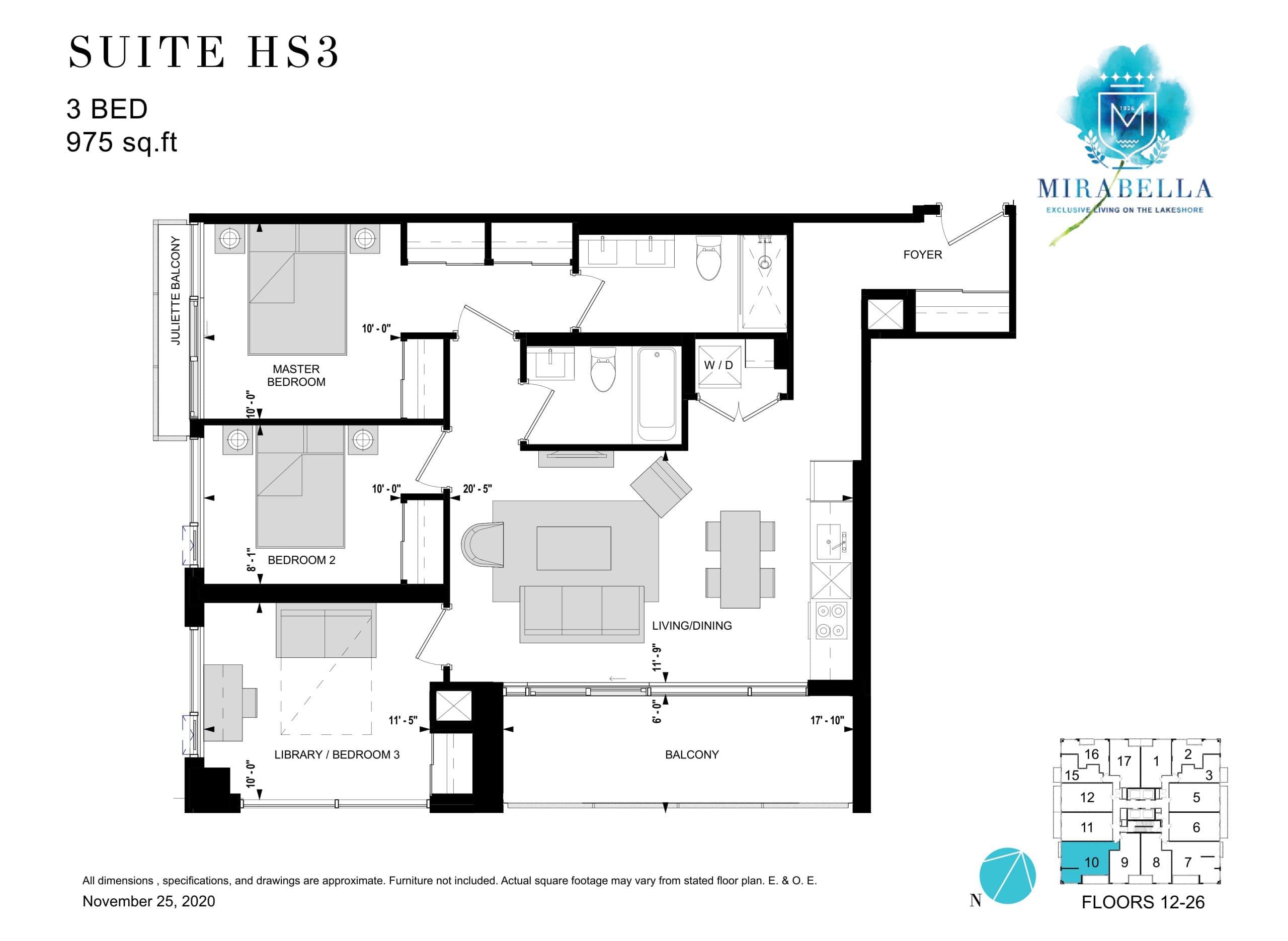 Suite HS3 (1710E) Floor Plan at Mirabella Luxury Condos East Tower - 975 sq.ft