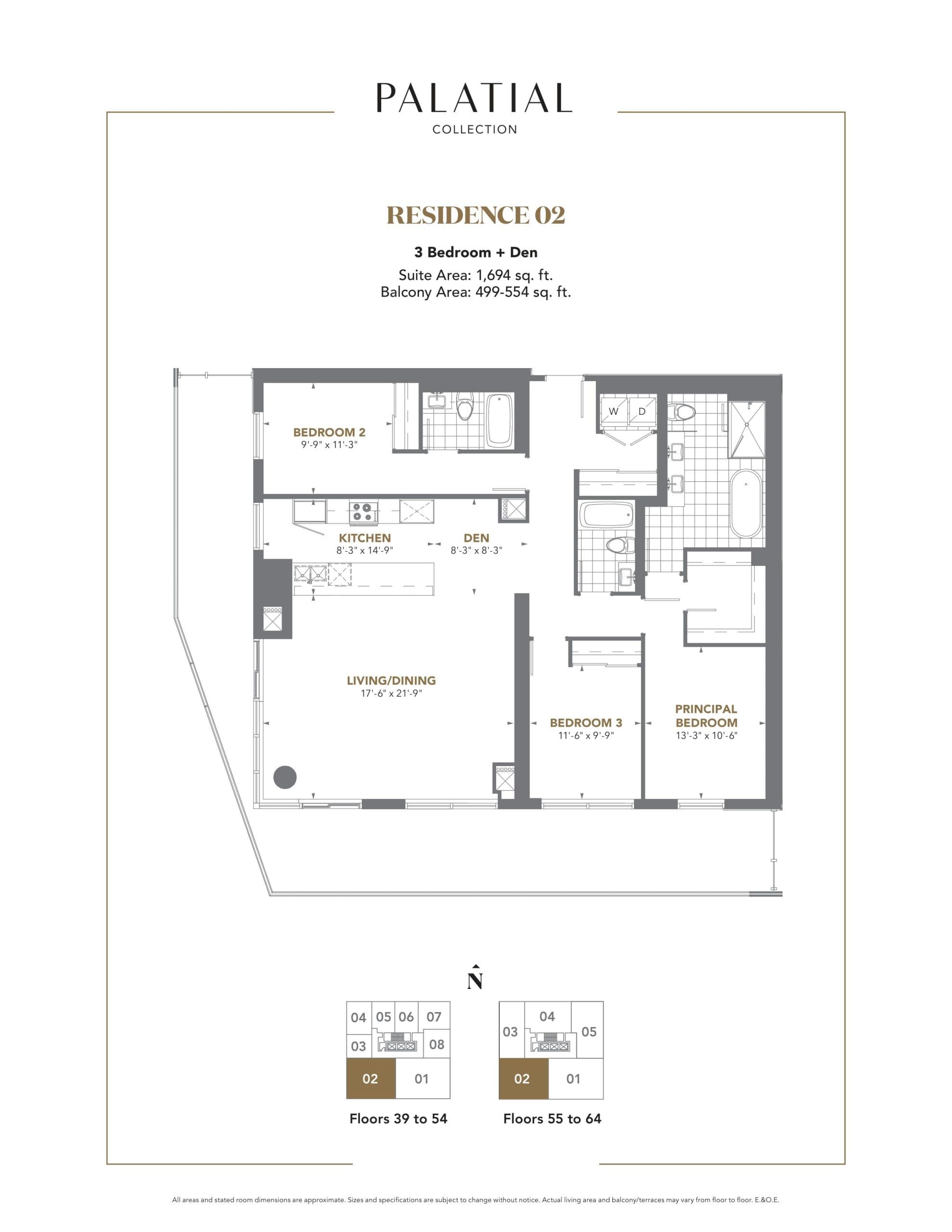 Palatial Collection - Residence 02 Floor Plan at The Prestige Condos at Pinnacle One Yonge - 1694 sq.ft