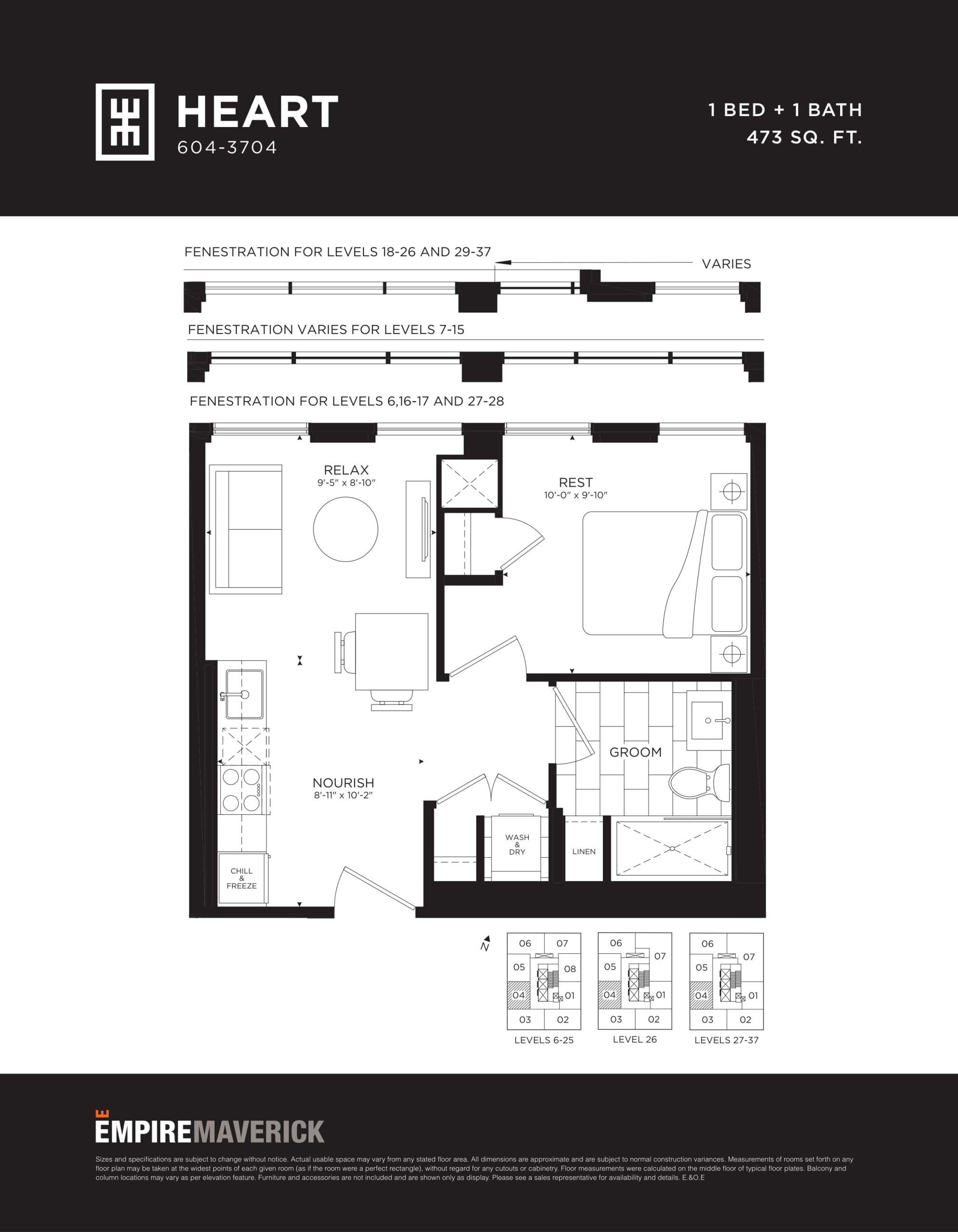 Heart Floor Plan at Empire Maverick Condos - 473 sq.ft