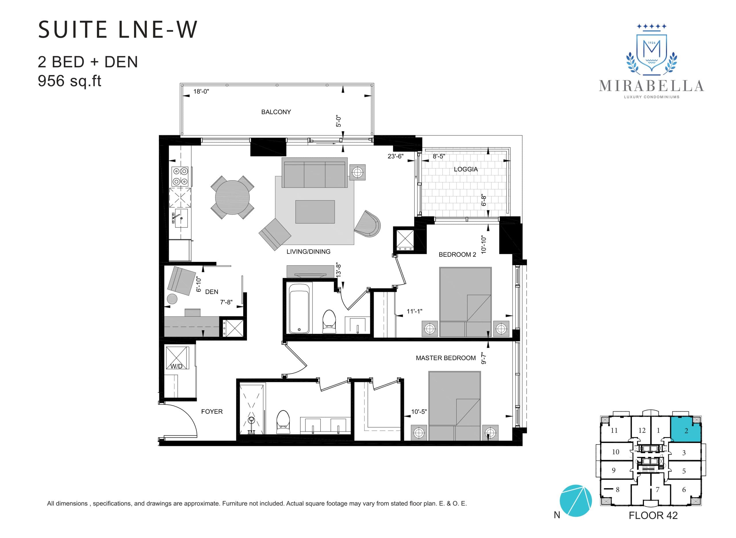 Suite LNE-W Floor Plan at Mirabella Luxury Condos West Tower - 956 sq.ft