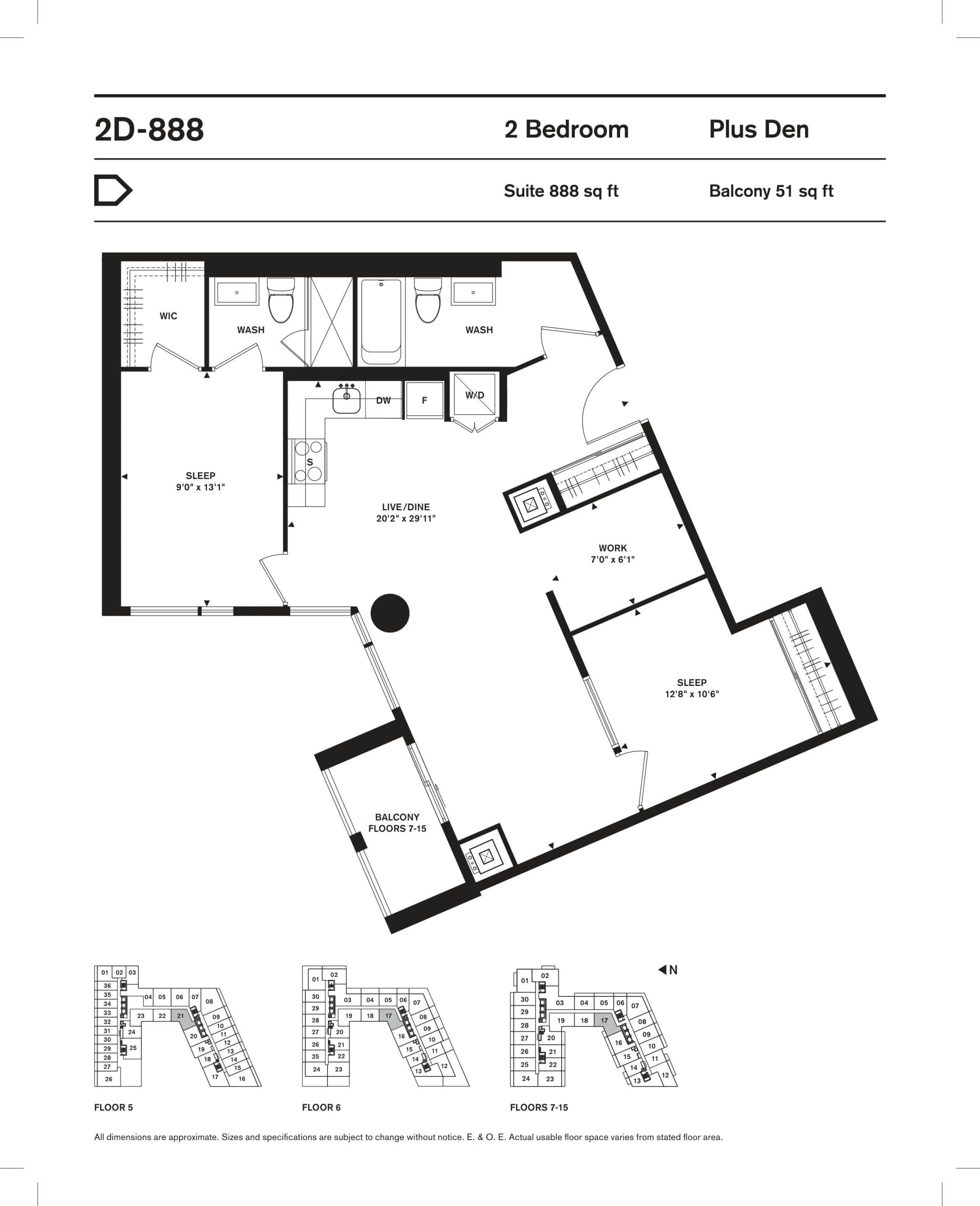 2D-888 Floor Plan at home (Power + Adelaide) Condos - 888 sq.ft