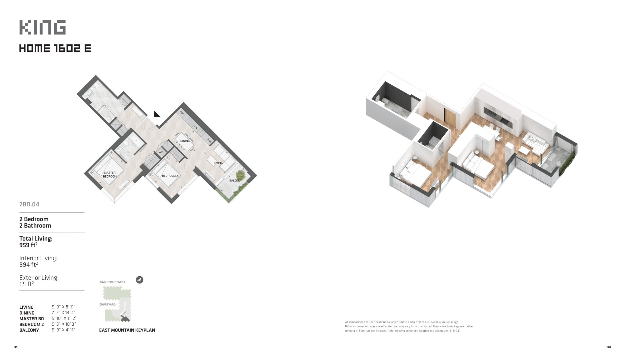 Home 1602 E - East Tower Floor Plan at KING Toronto Condos - 894 sq.ft