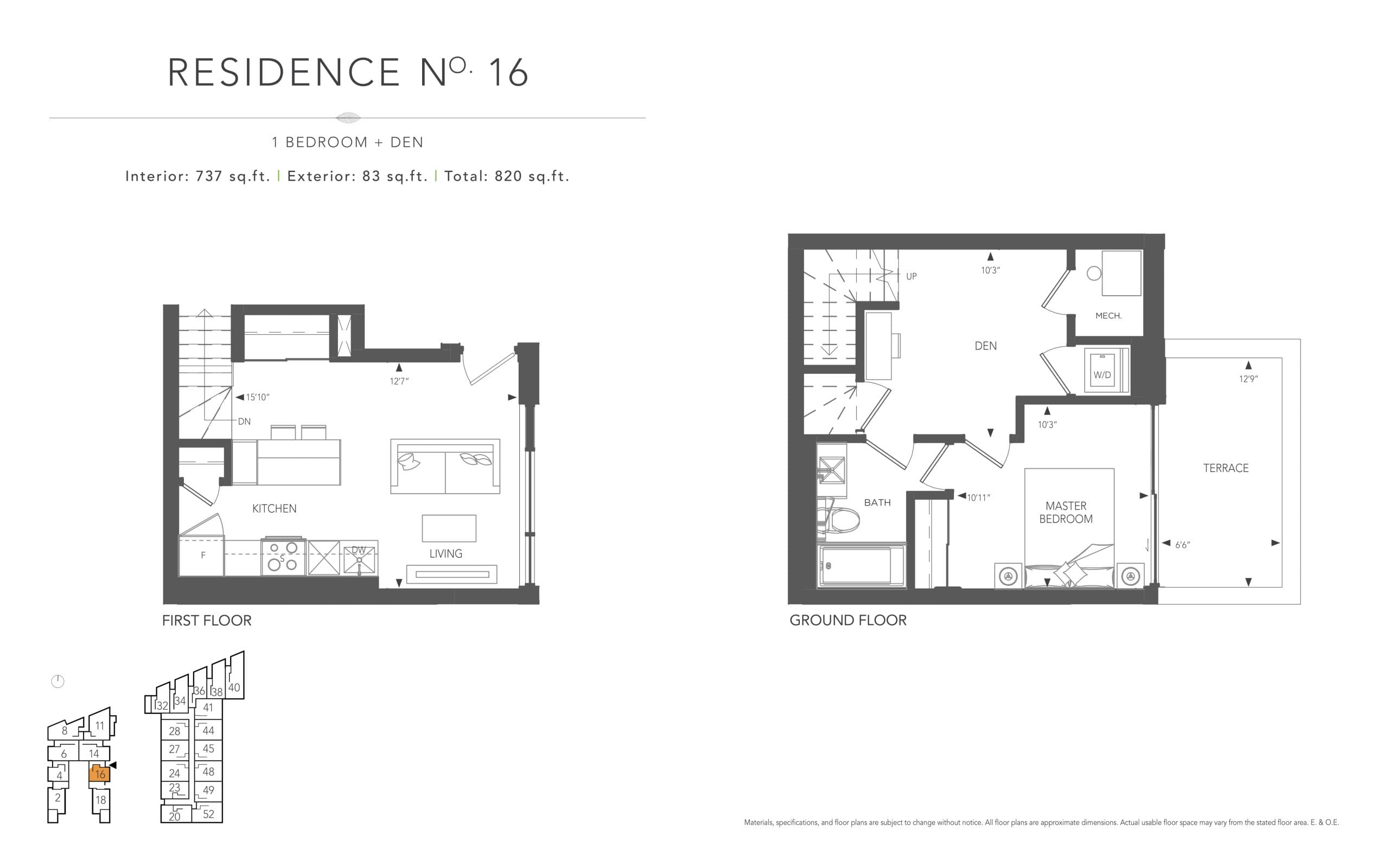 Courtyard Residence No. 16 Floor Plan at Birchcliff Urban Towns - 737 sq.ft