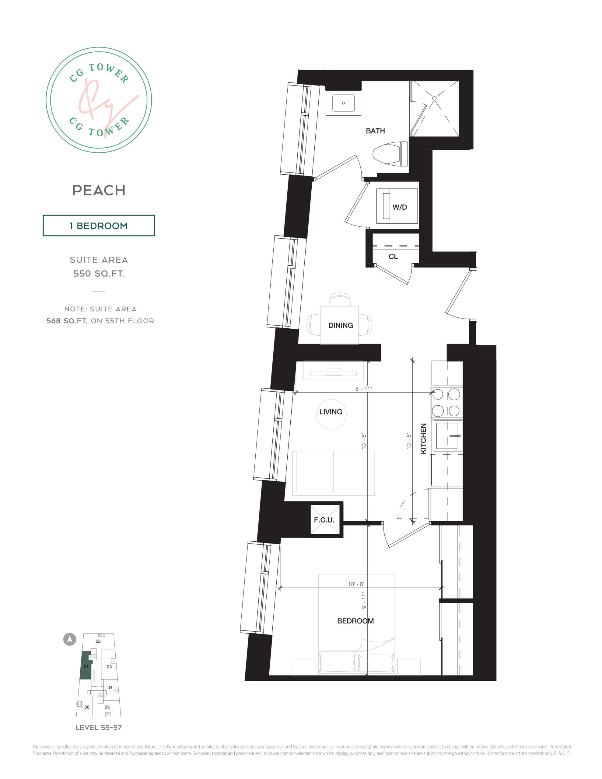 Peach Floor Plan at CG Tower Condos - 550 sq.ft