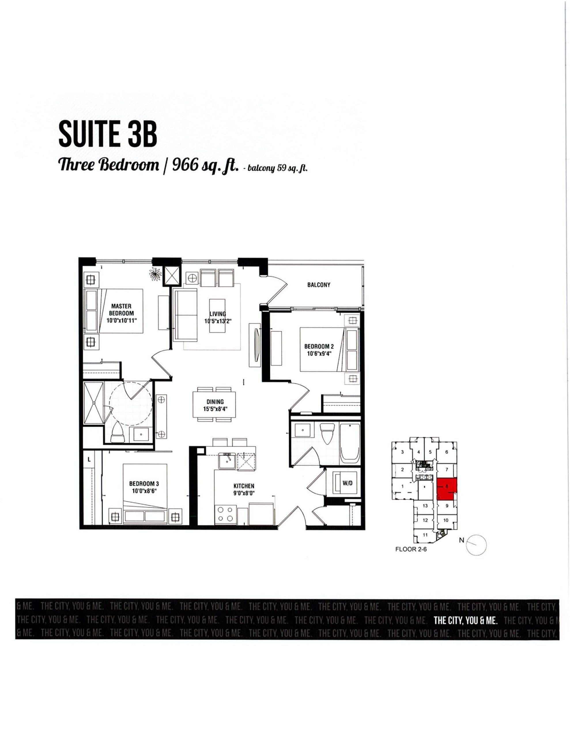 Suite 3B (balcony) Floor Plan at Tricycle Condos - 966 sq.ft