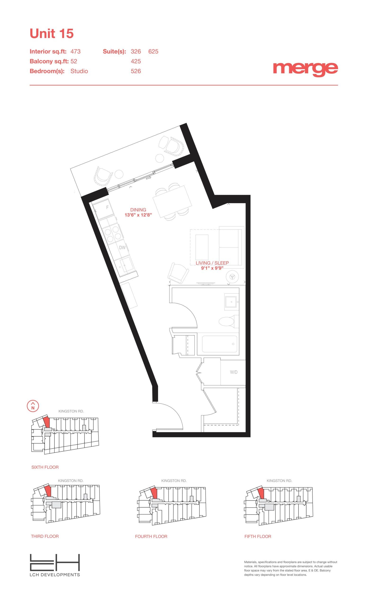 Unit 15 - Tower Floor Plan at Merge Condos - 473 sq.ft