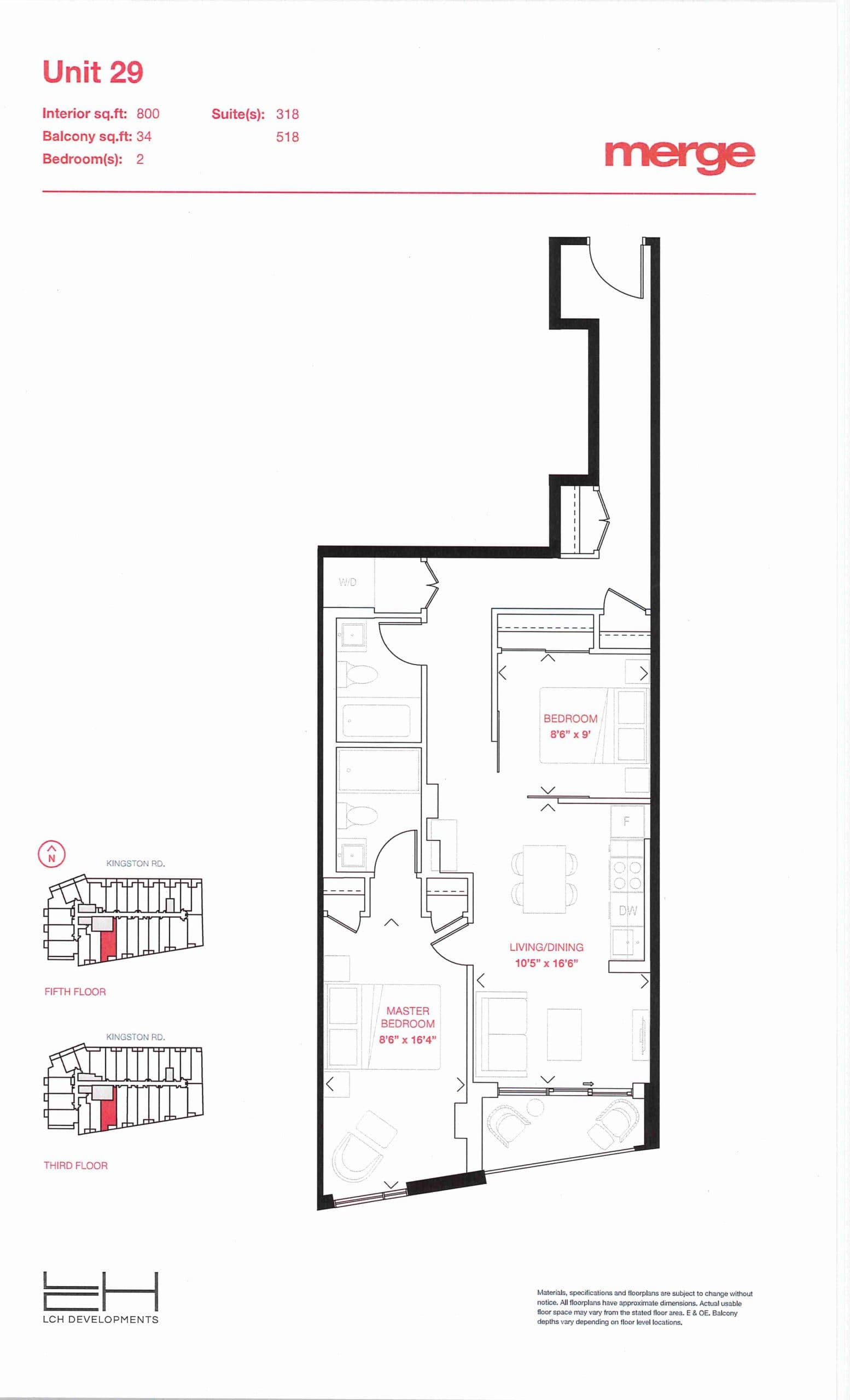 Unit 29 - Tower Floor Plan at Merge Condos - 800 sq.ft