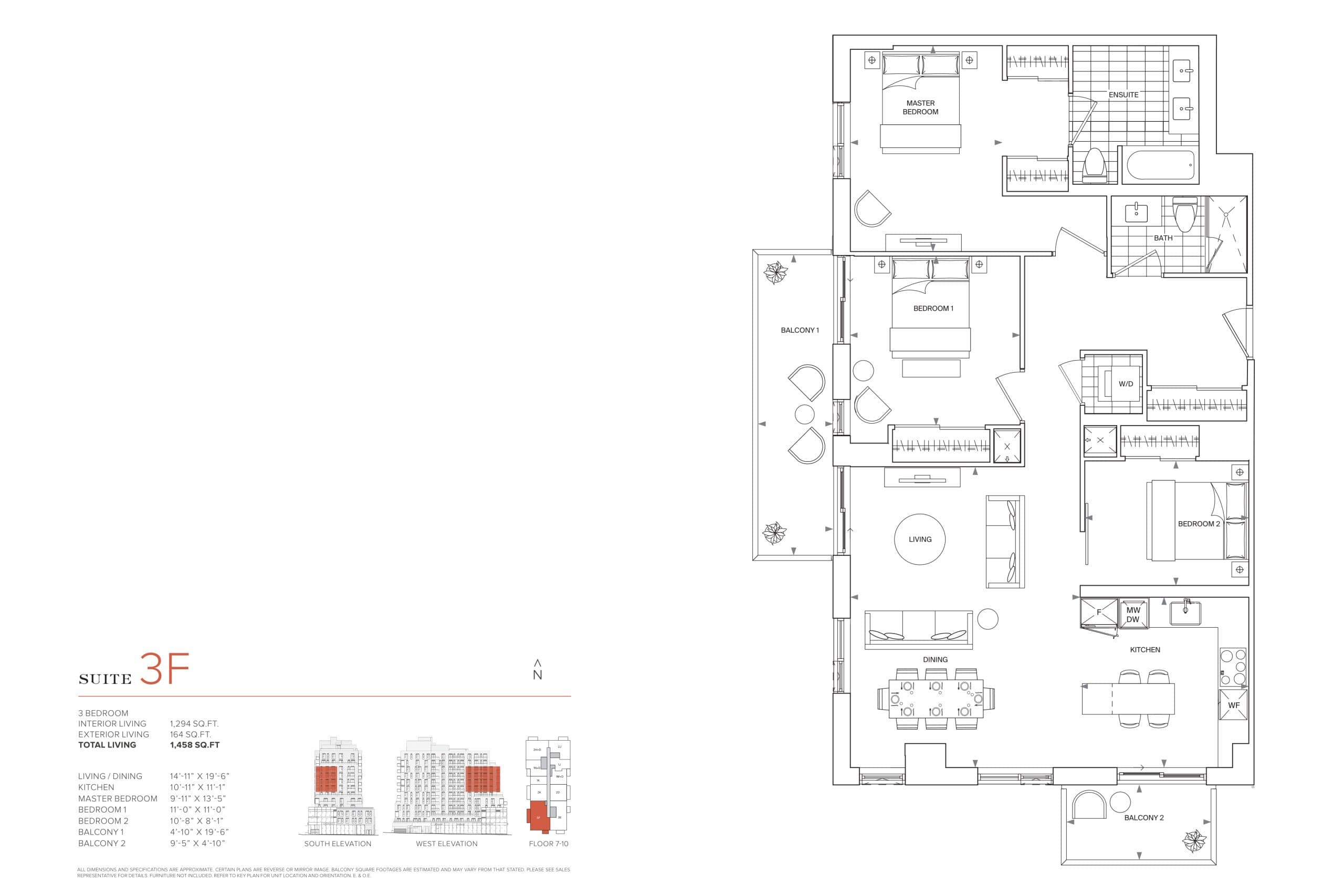 Suite 3F Floor Plan at 900 St. Clair West Condos - 1294 sq.ft