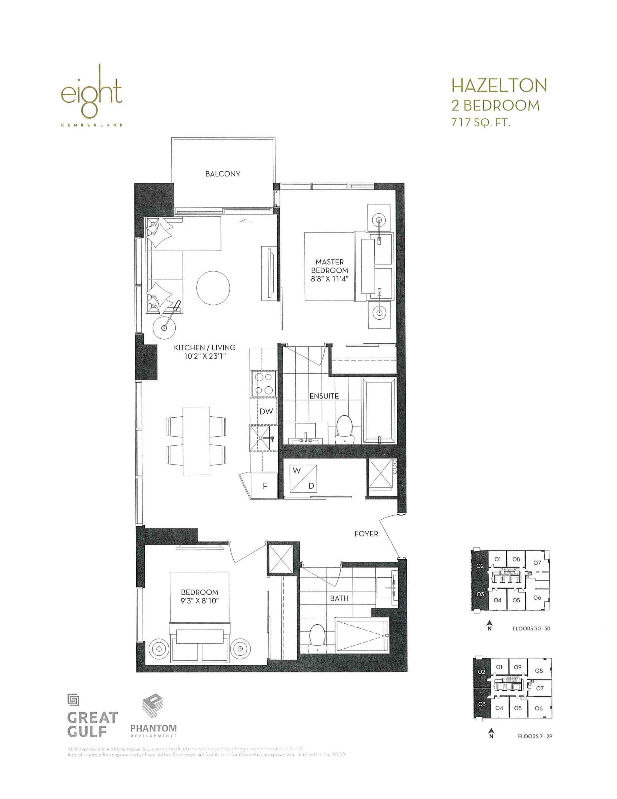 Hazelton Floor Plan at 8 Cumberland Condos - 717 sq.ft