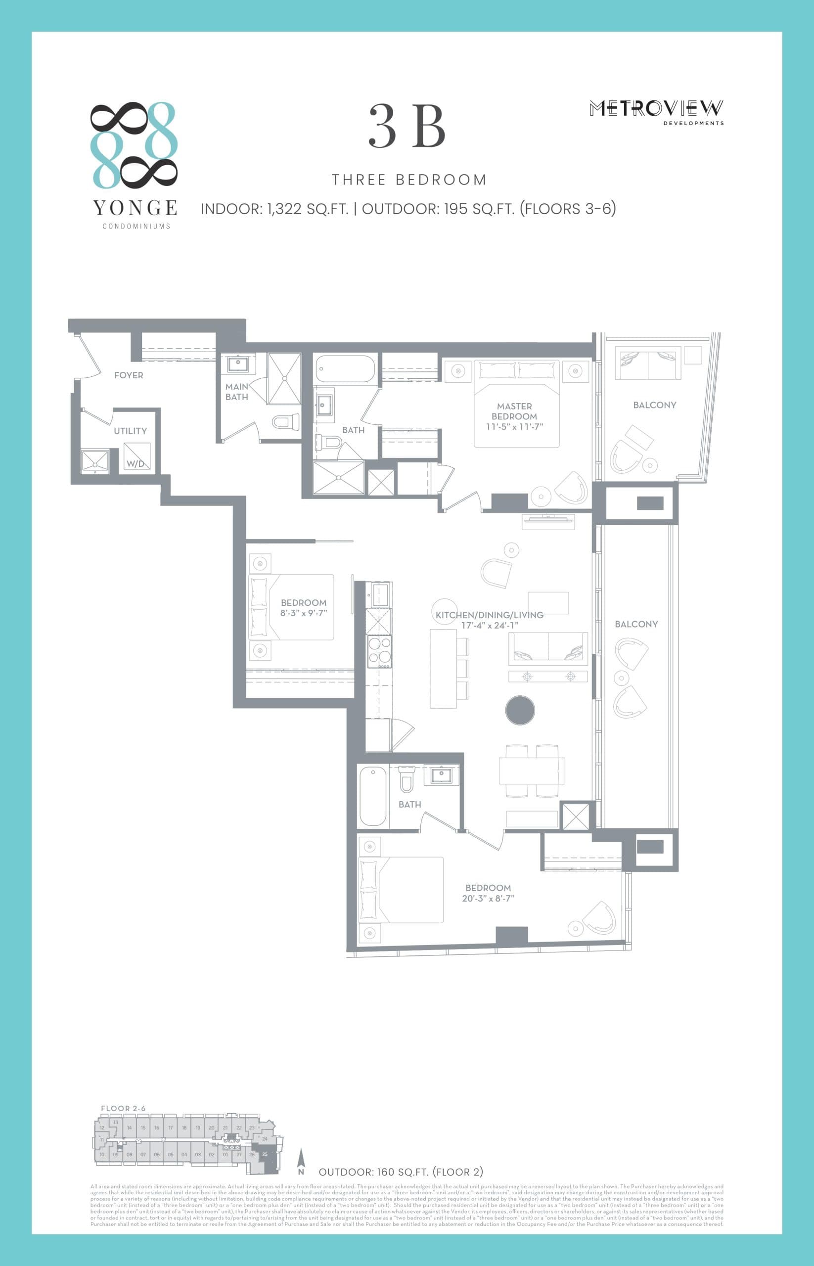 3B Floor Plan at 8888 Yonge Condos - 1322 sq.ft