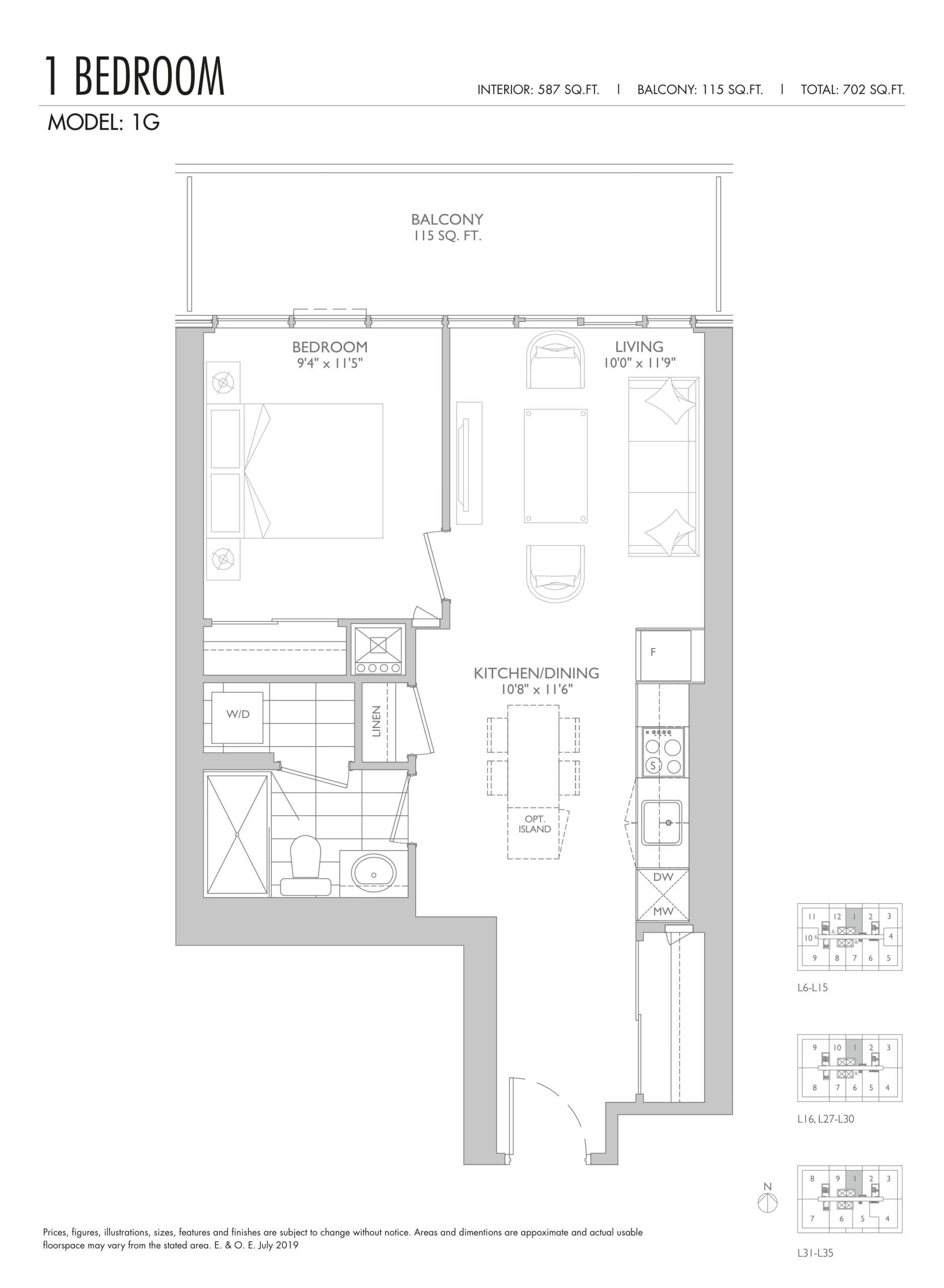 1G Floor Plan at Sixty Five Broadway Condos - 587 sq.ft