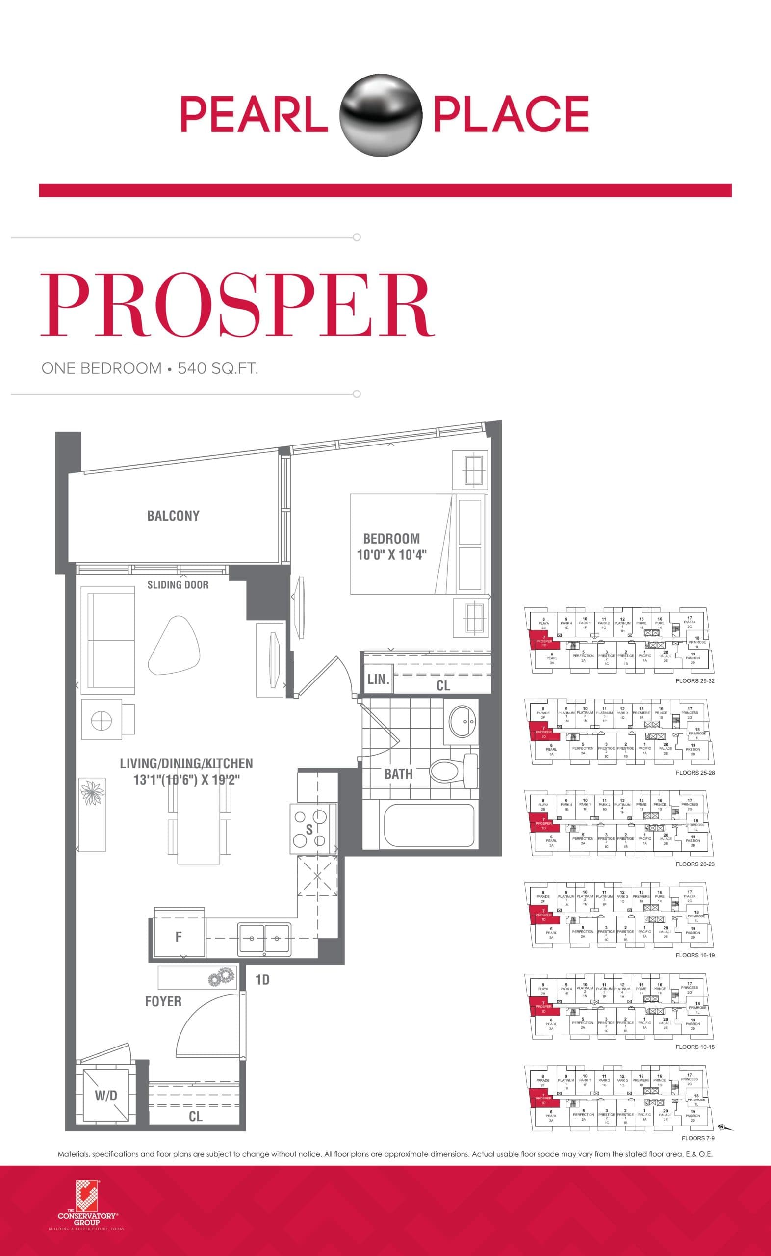 Prosper Floor Plan at Pearl Place 2 Condos - 540 sq.ft