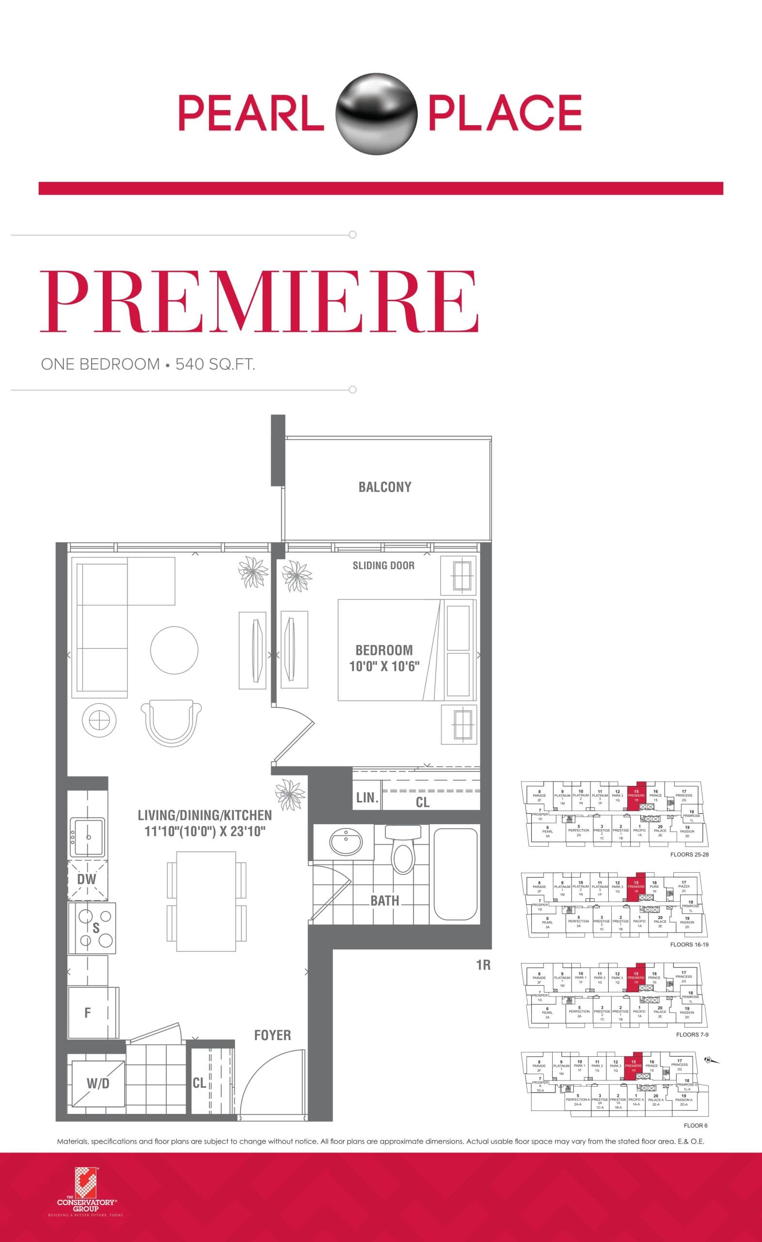 Premiere Floor Plan at Pearl Place 2 Condos - 540 sq.ft