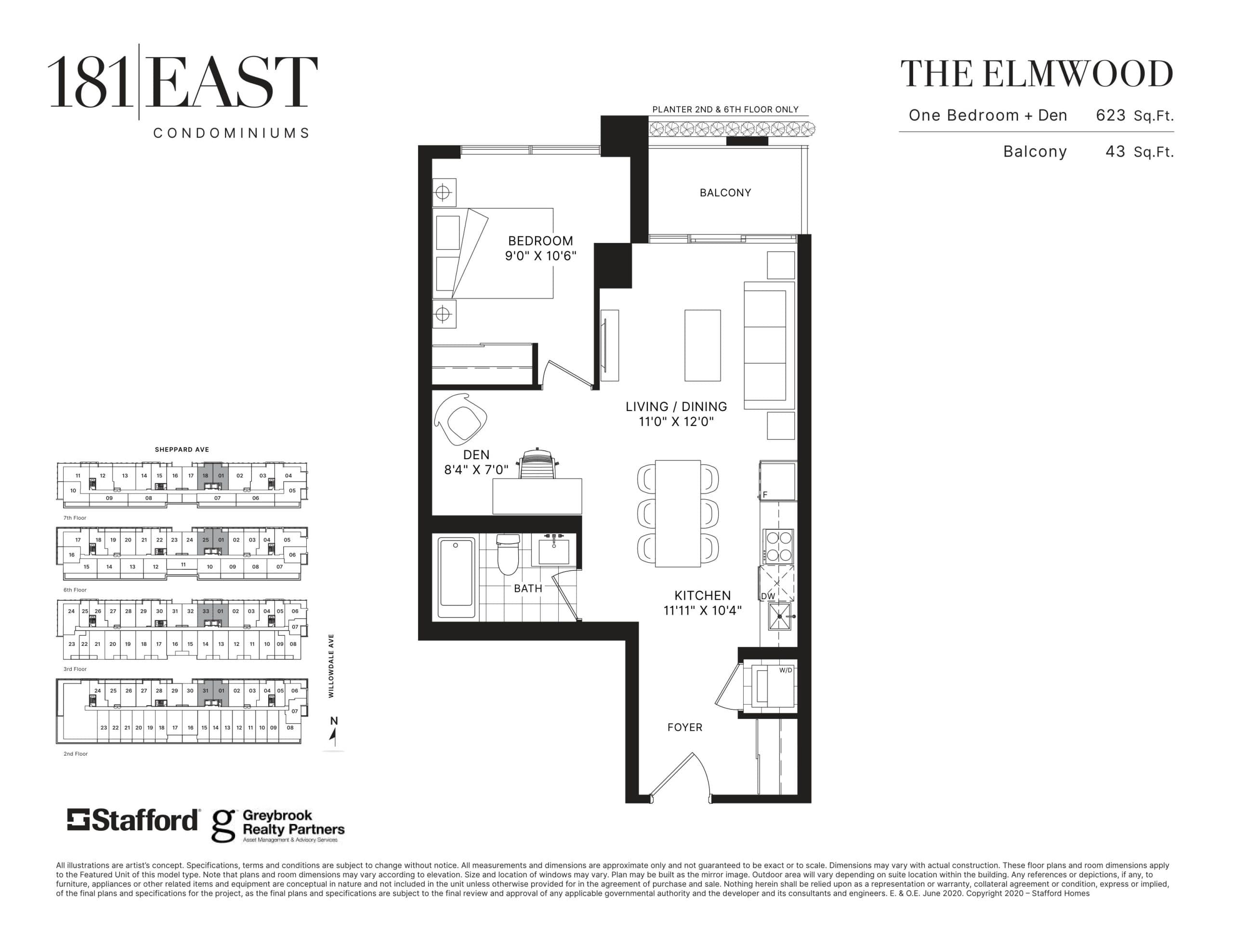 The Elmwood Floor Plan at 181 East Condos - 623 sq.ft