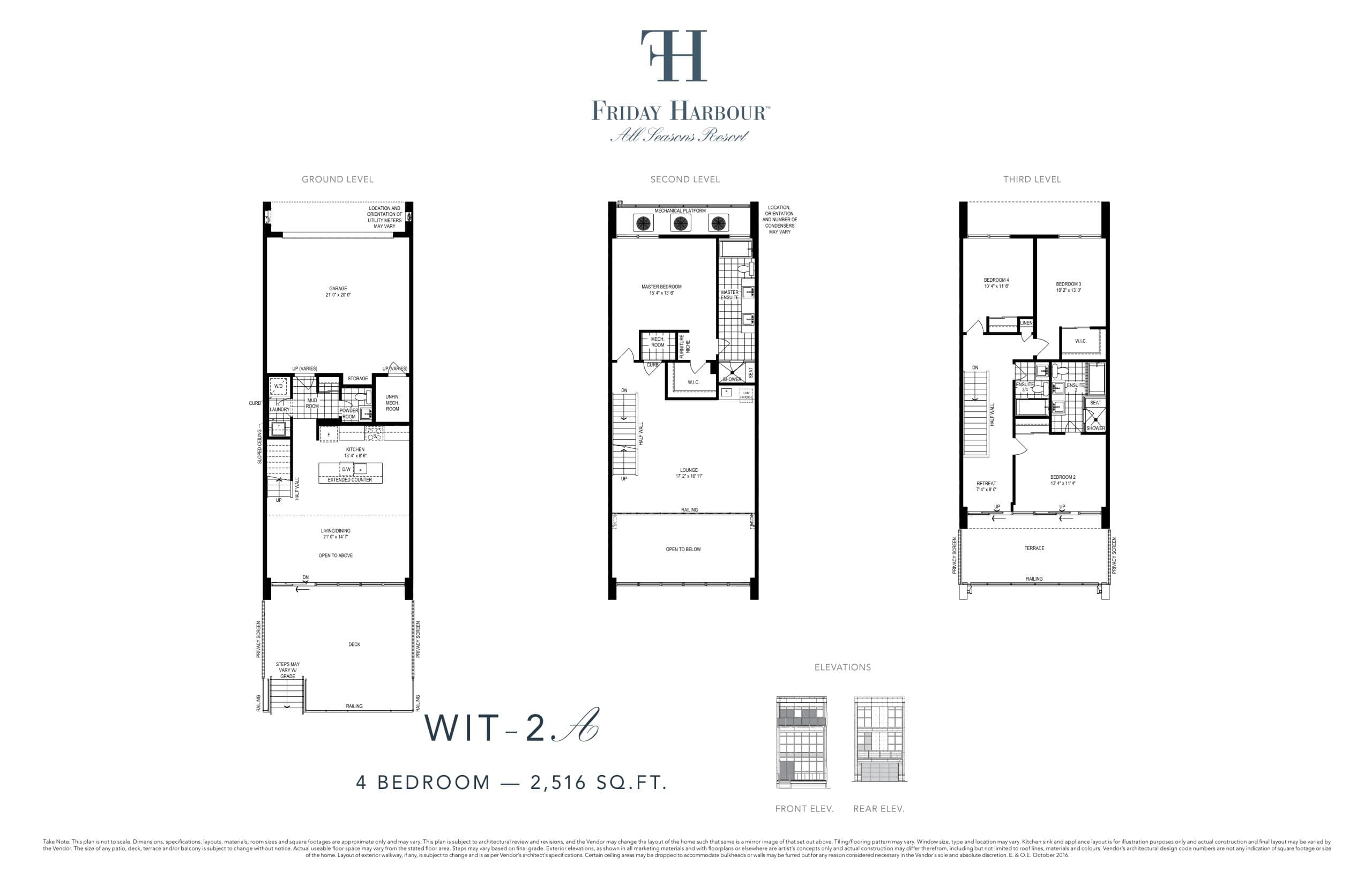 WIT - 2A (Ferretti Towns) Floor Plan at Friday Harbour Resort Condos - 2516 sq.ft
