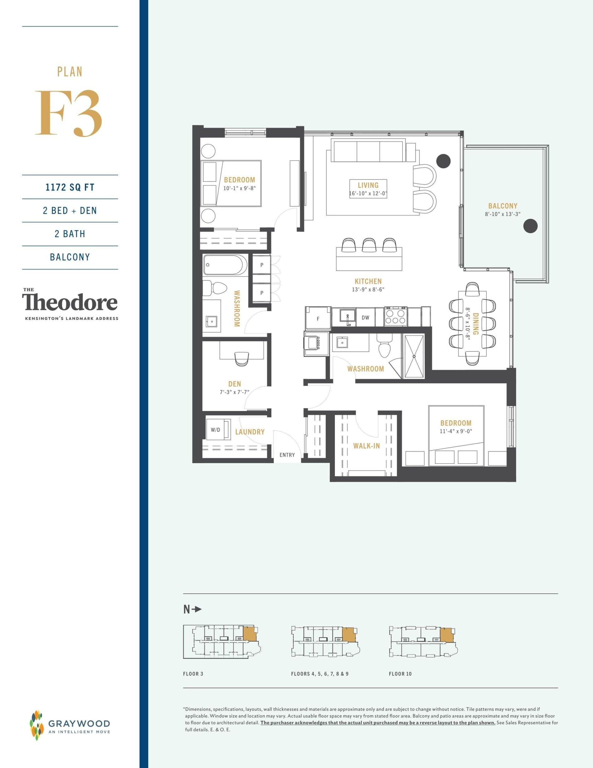 Plan F3 Floor Plan at The Theodore Condos - 1172 sq.ft