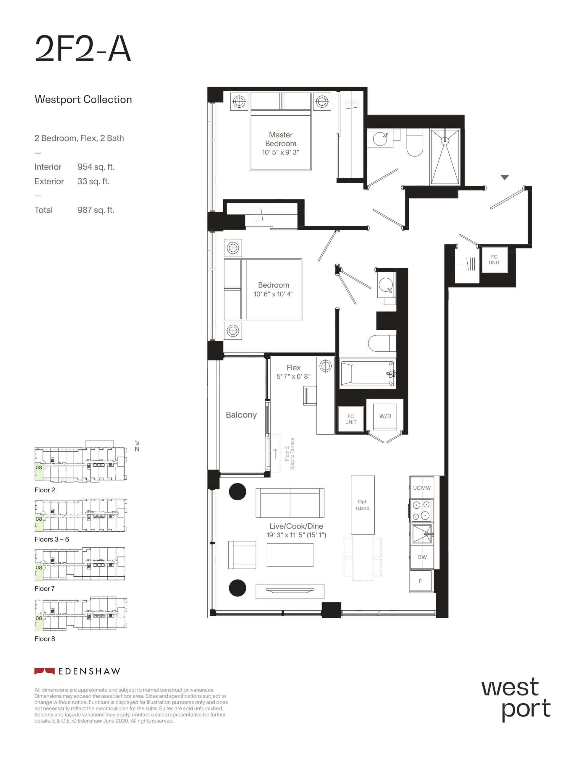 2F2-A - Westport Collection Floor Plan at Westport Condos - 954 sq.ft
