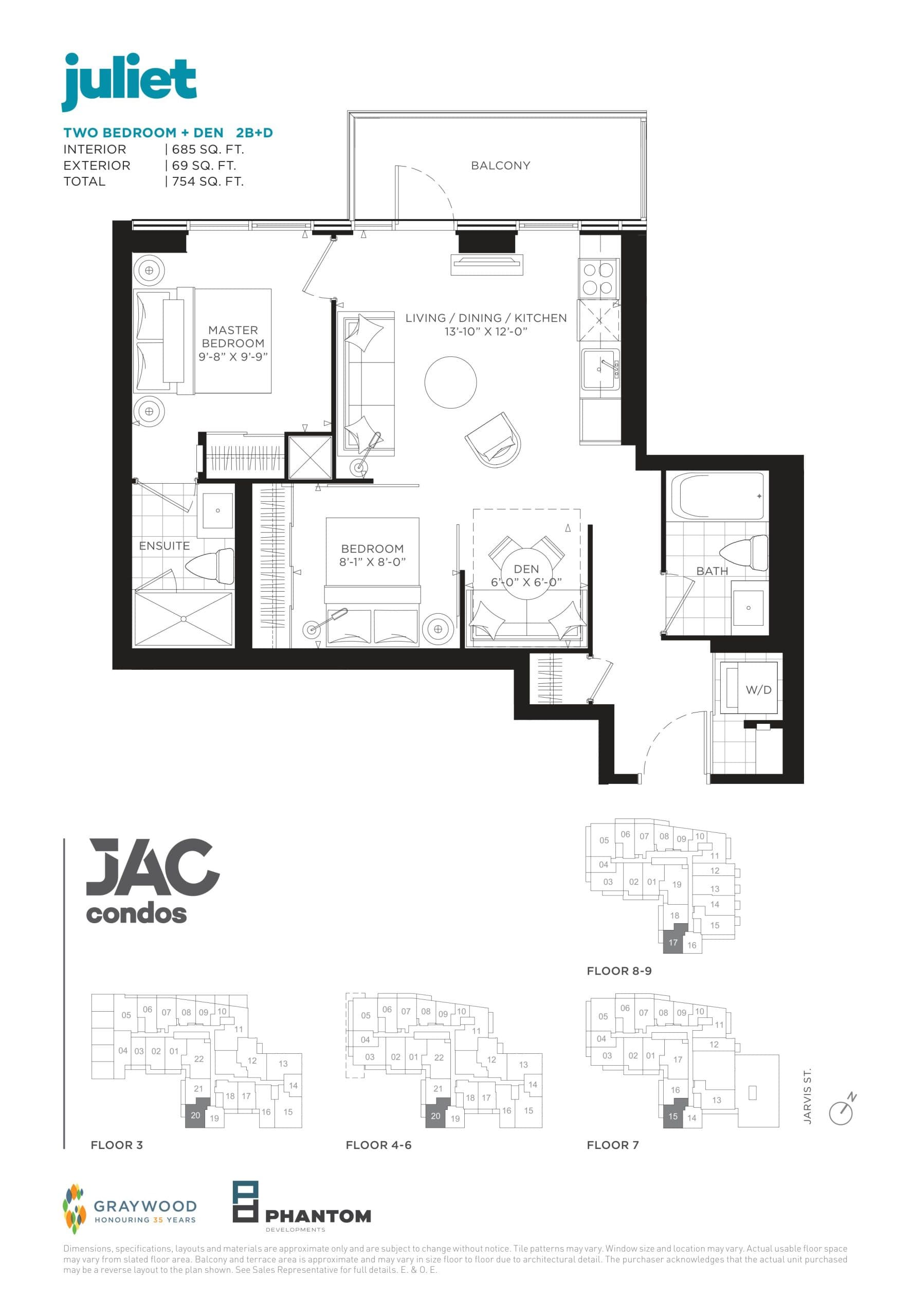 Juliet Floor Plan at JAC Condos - 685 sq.ft