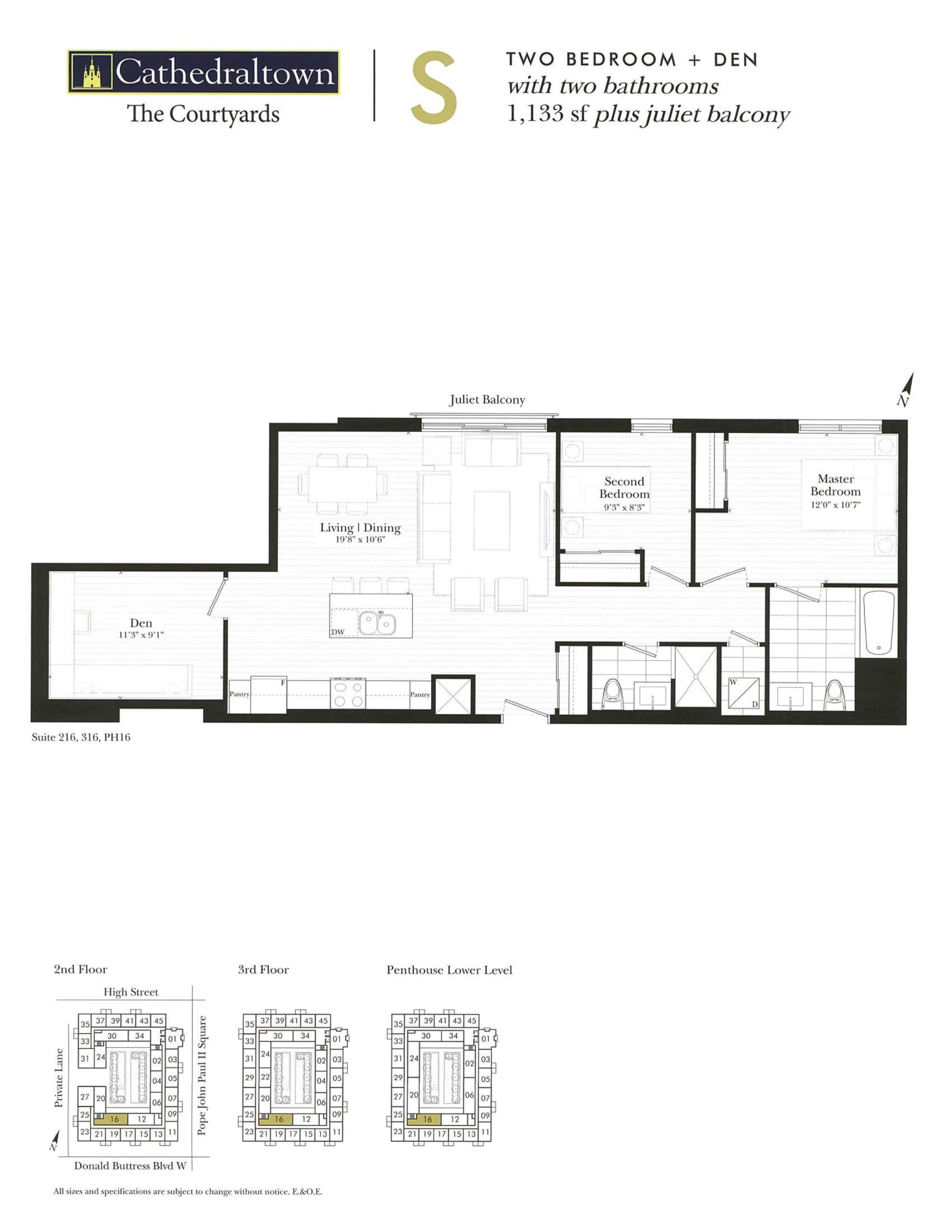 Unit S Floor Plan at The Courtyards at Cathedraltown Condos - 1133 sq.ft