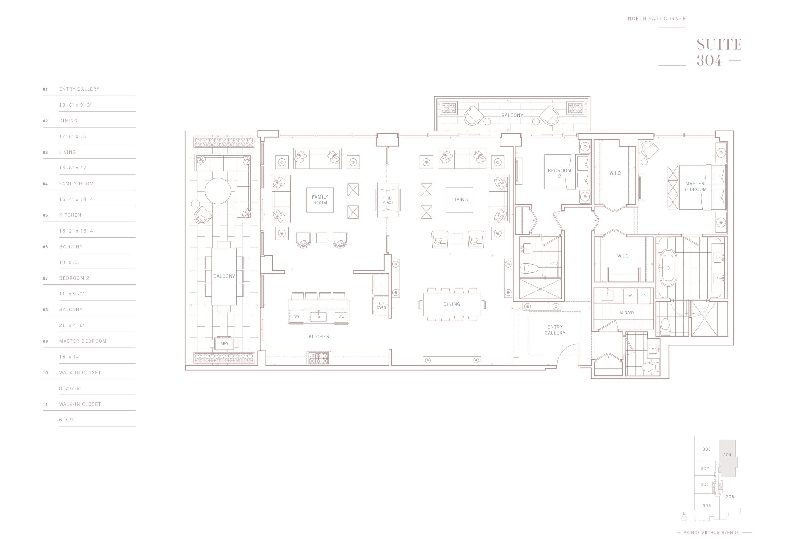 Suite 304 Floor Plan at 10 Prince Arthur Condos - 2512 sq.ft