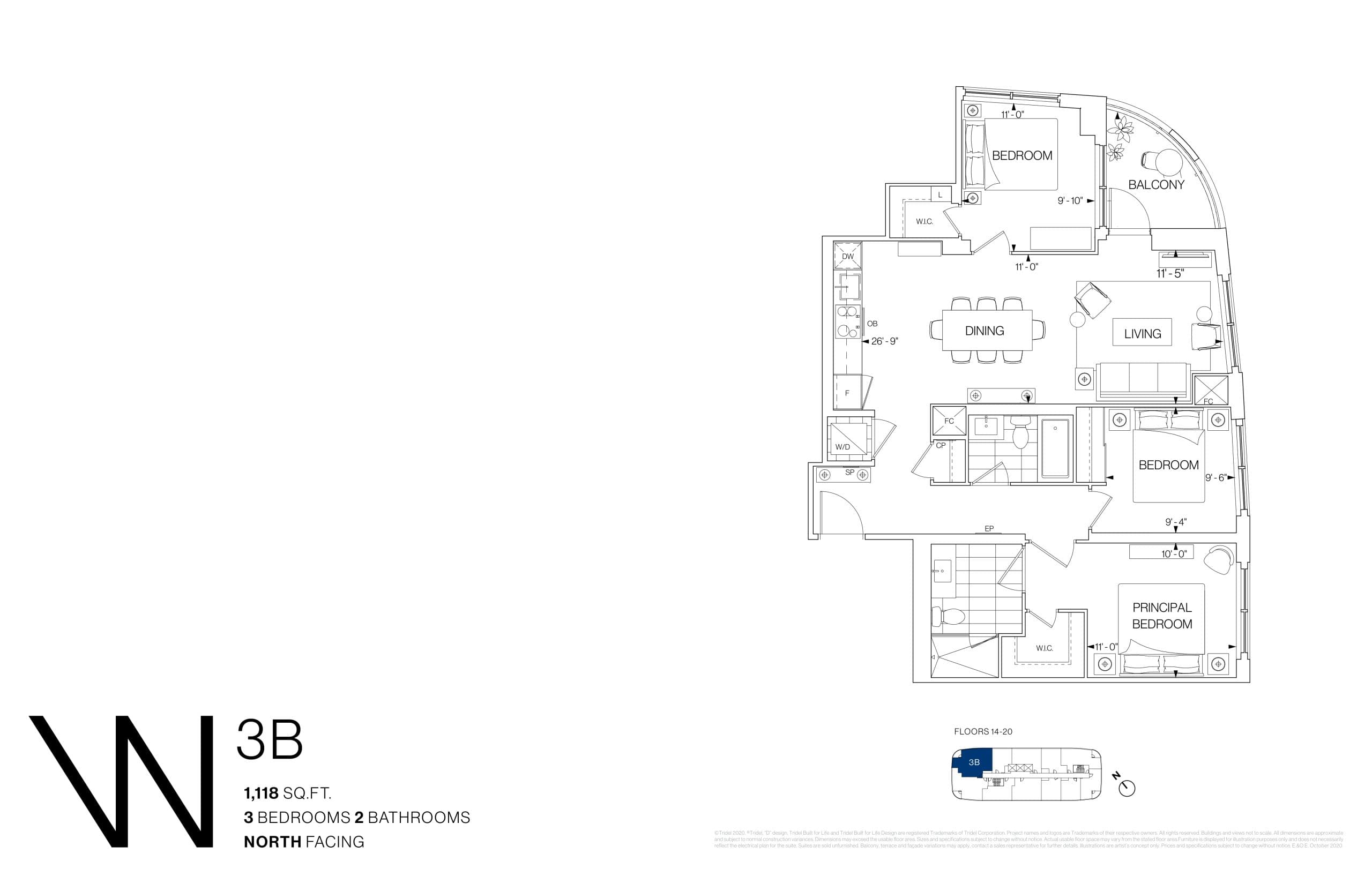 3B Floor Plan at Westerly Condos - 1118 sq.ft