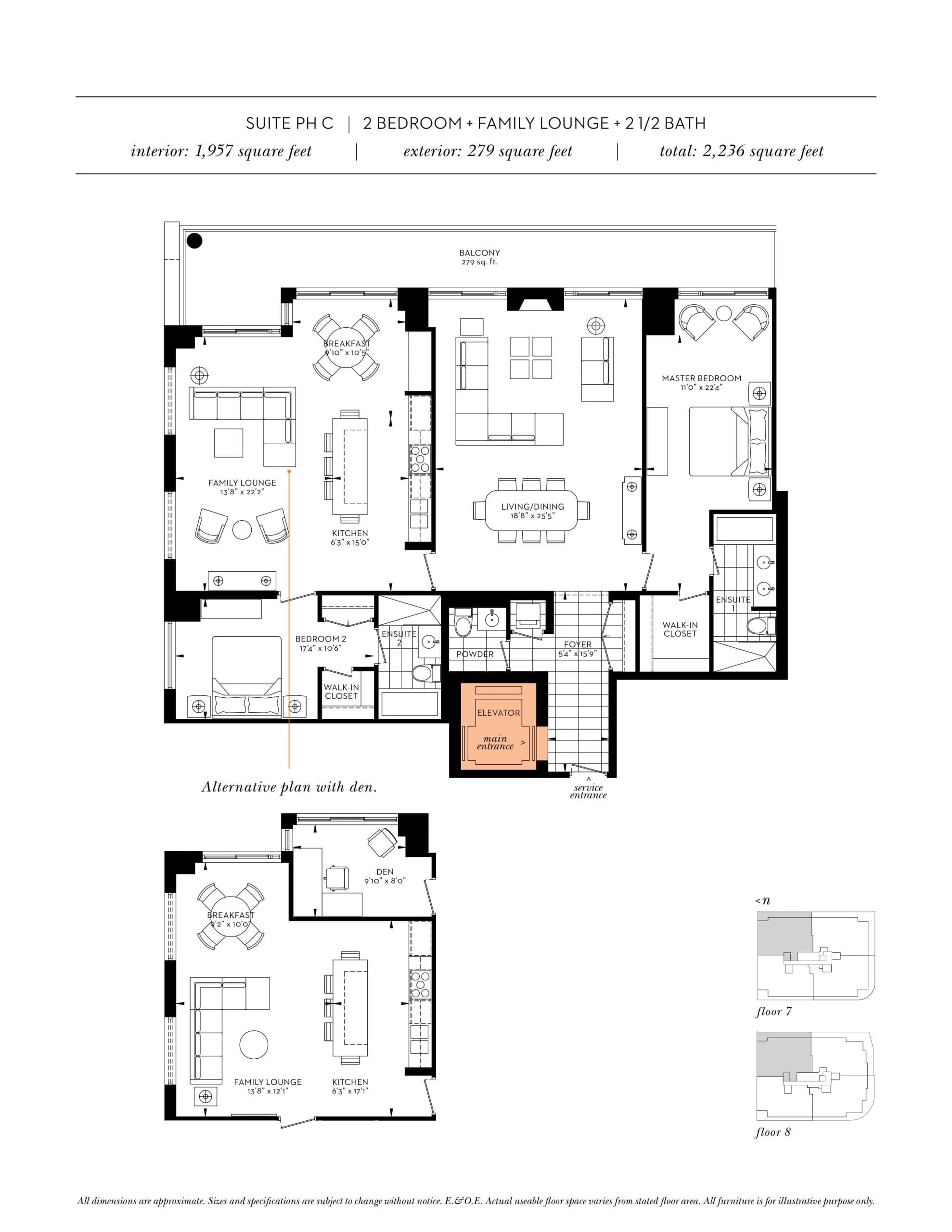 Suite PH C Floor Plan at The Davies - 1957 sq.ft