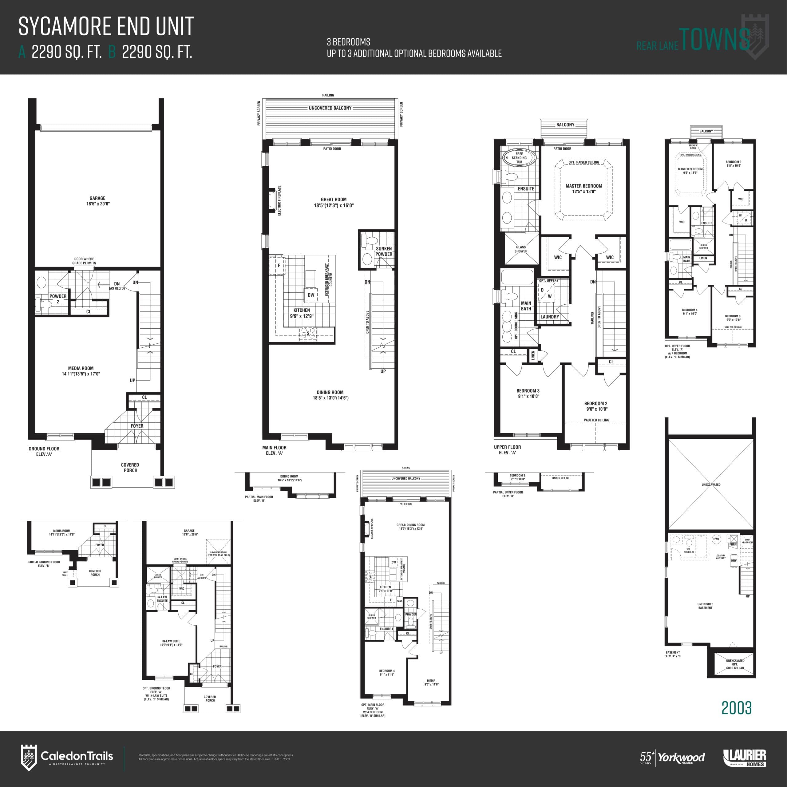 Sycamore End Unit Floor Plan at Caledon Trails - 2290 sq.ft