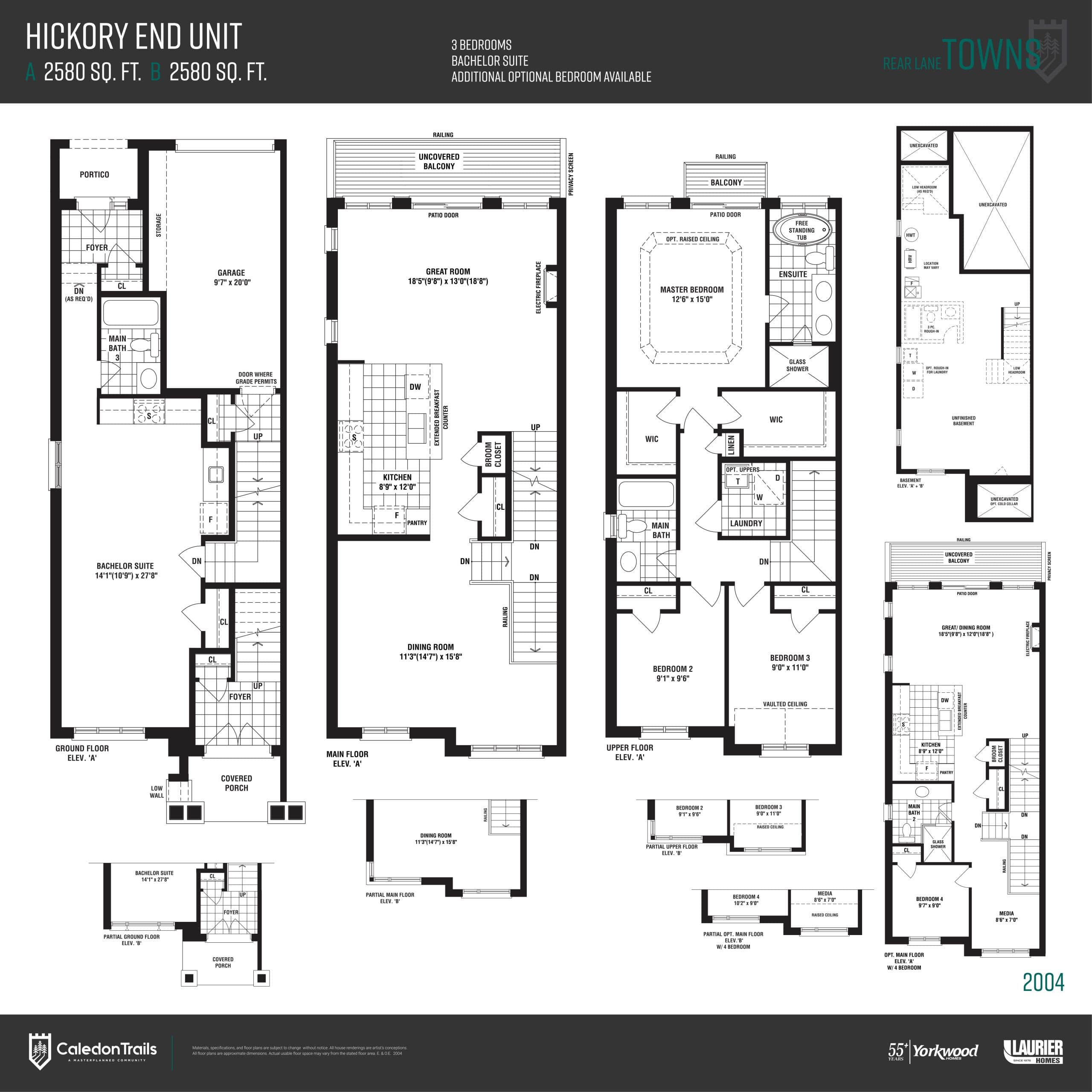Hickory End Unit Floor Plan at Caledon Trails - 2580 sq.ft