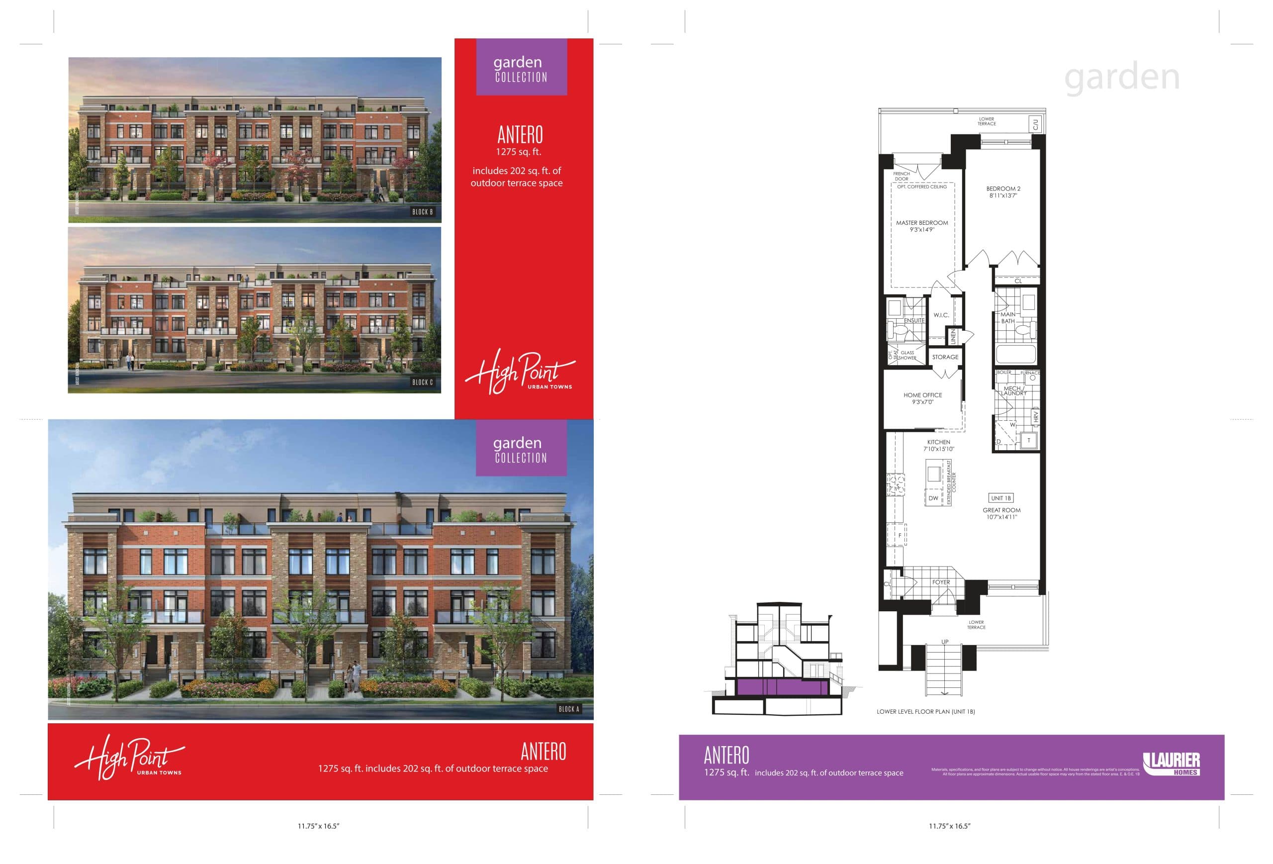 Antero Floor Plan at High Point Urban Towns - 1073 sq.ft