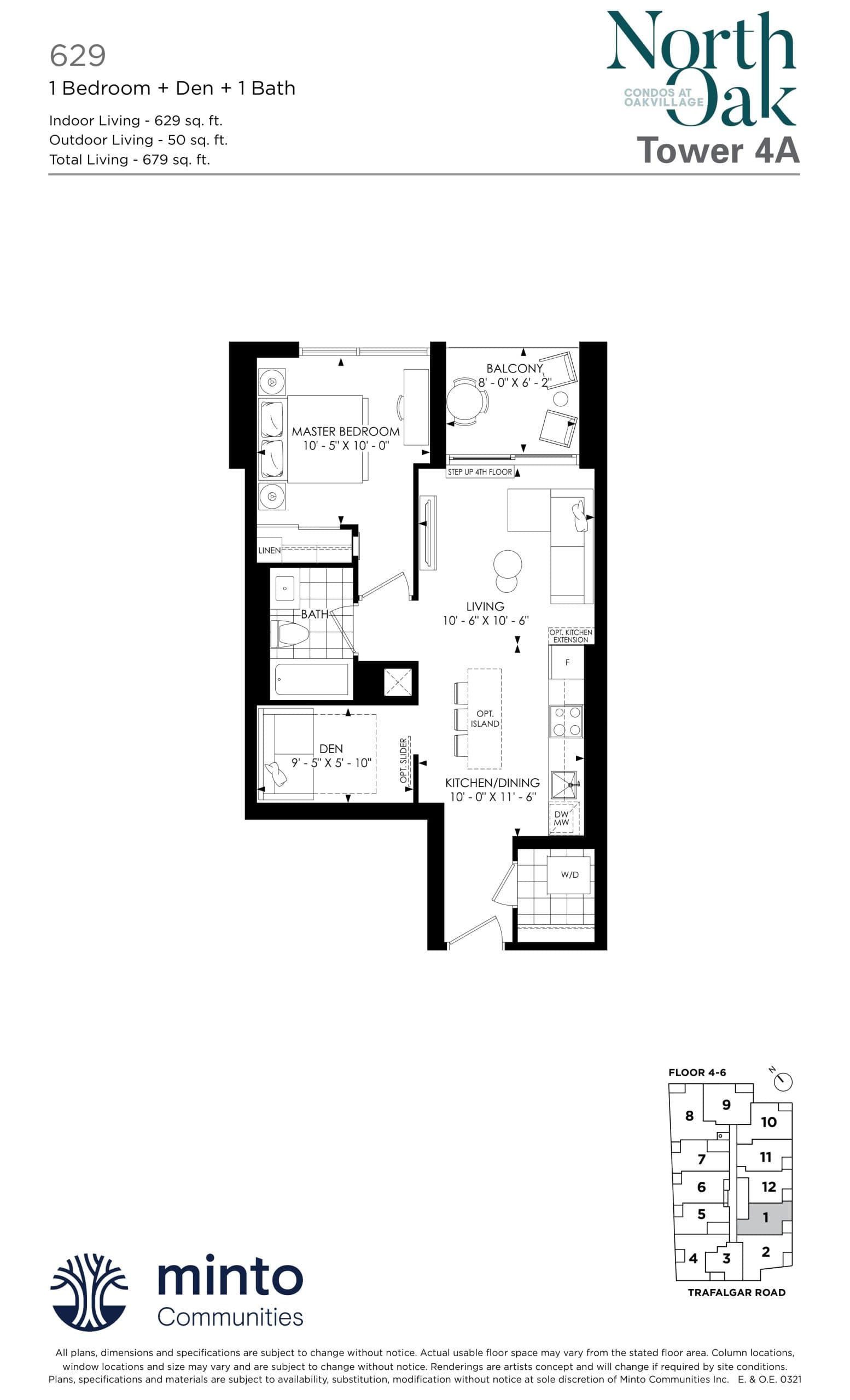 629 Floor Plan at North Oak - Condos at Oakvillage - 629 sq.ft
