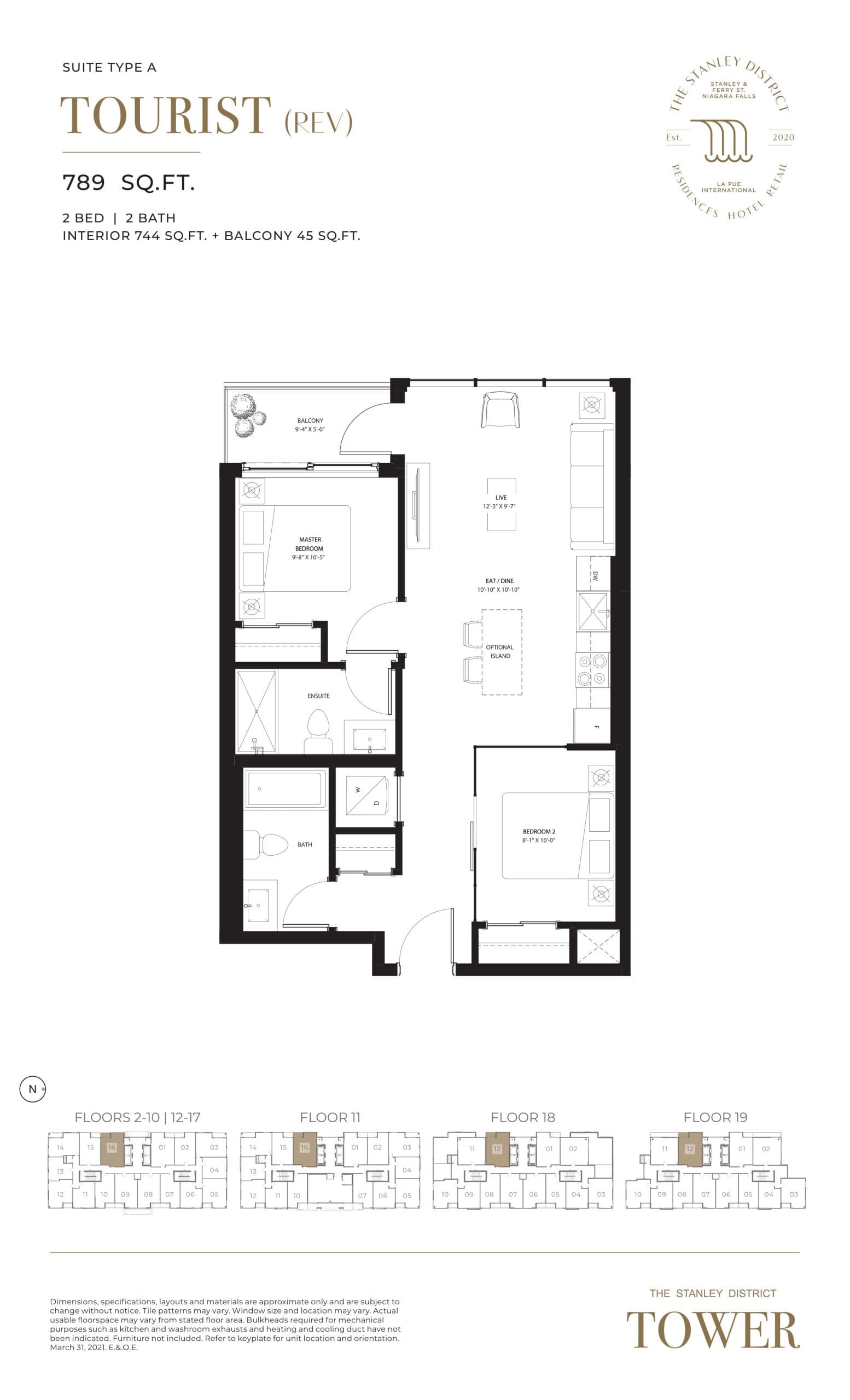 Tourist (Rev) Floor Plan at The Stanley District Tower Condos - 744 sq.ft