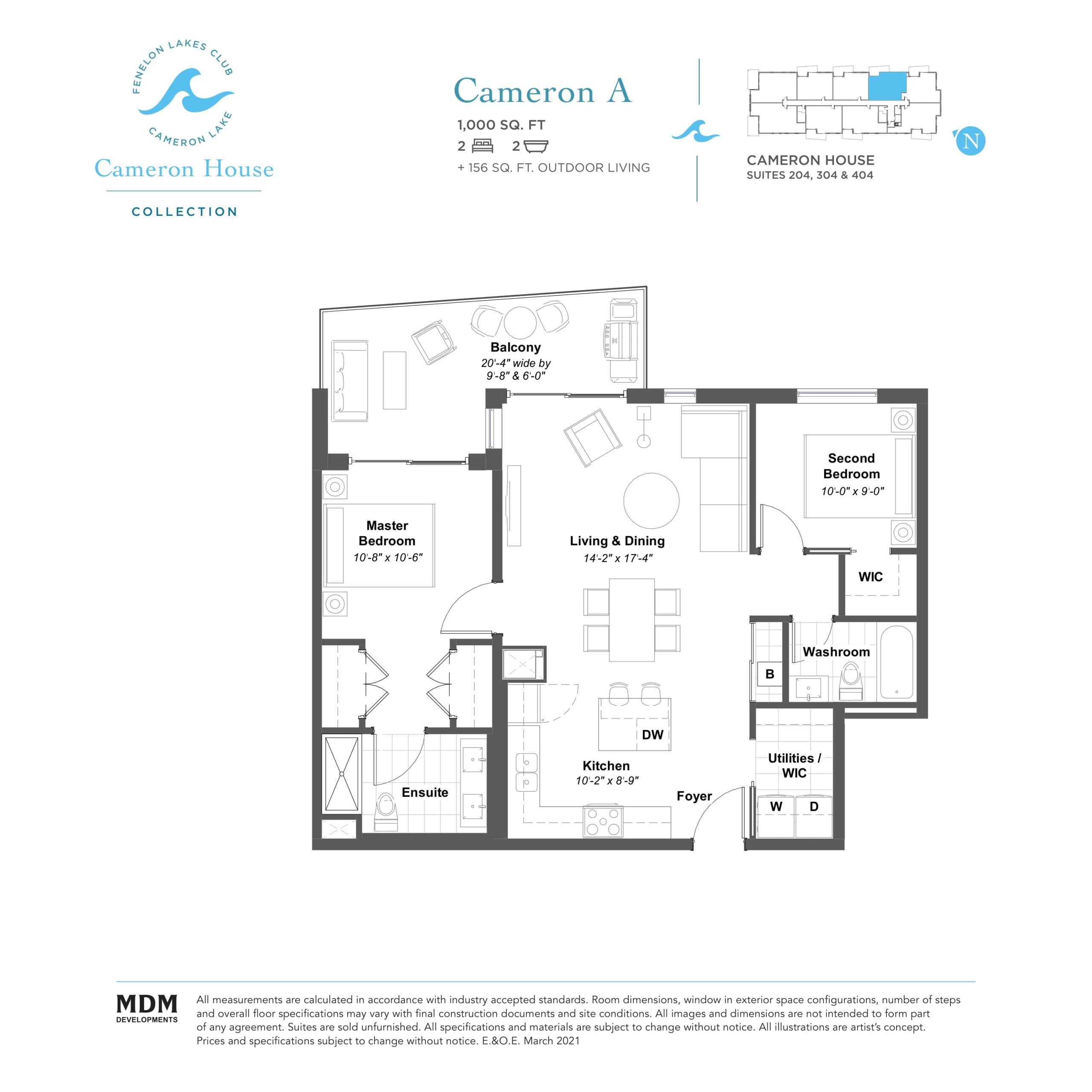 Cameron A Floor Plan at Fenelon Lakes Club Condos Phase 2 - 1000 sq.ft