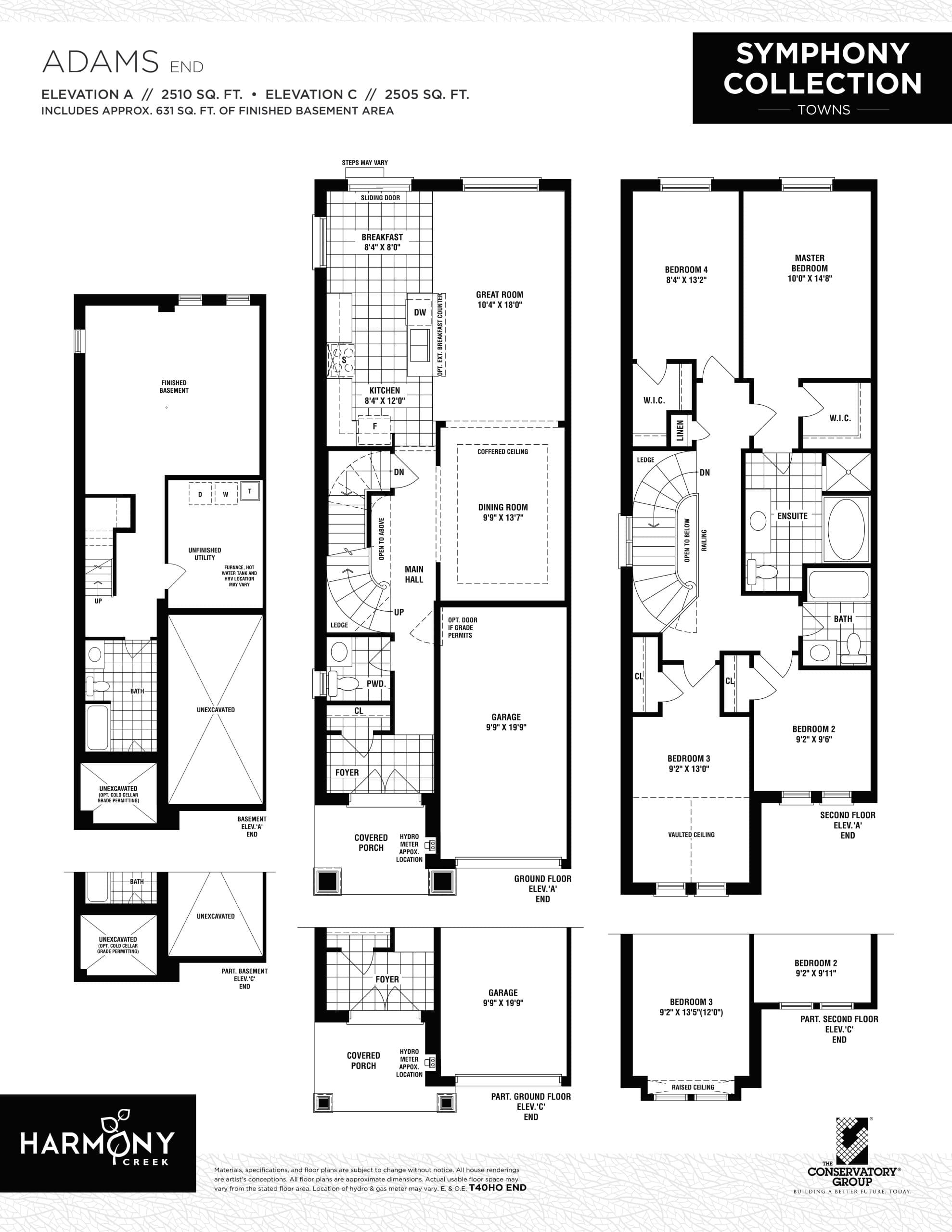 Adams - End (1/2) Floor Plan at Harmony Creek Towns - 2510 sq.ft