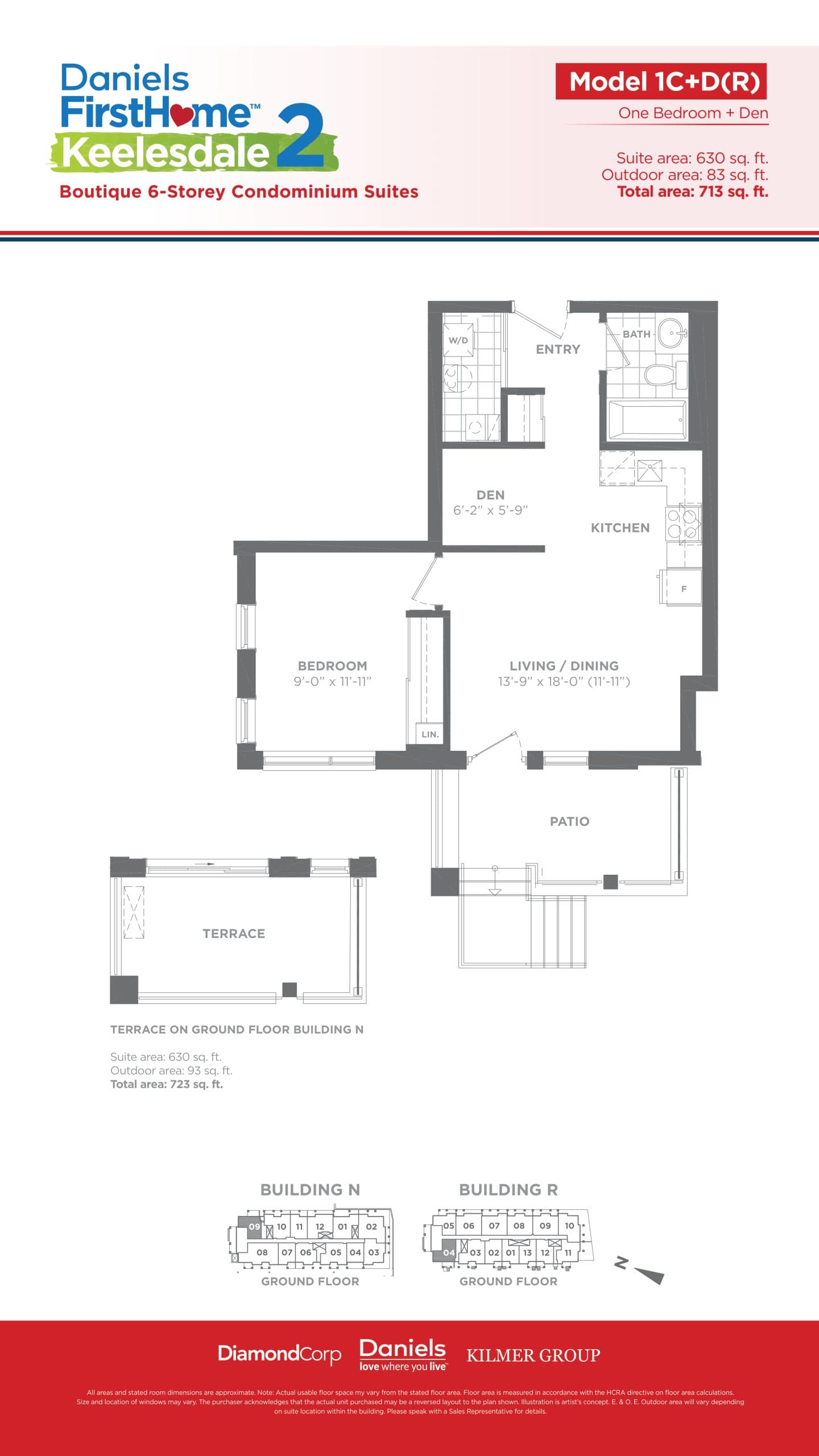 Model 1C+D (R) Floor Plan at Daniels FirstHome™ Keelesdale 2 - 630 sq.ft