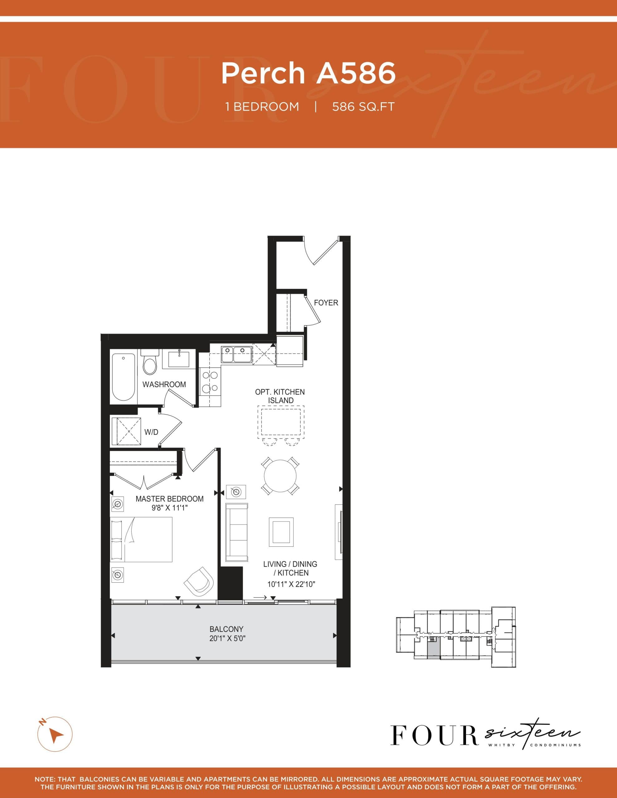 Perch A586 Floor Plan at Four Sixteen Whitby Condos - 586 sq.ft