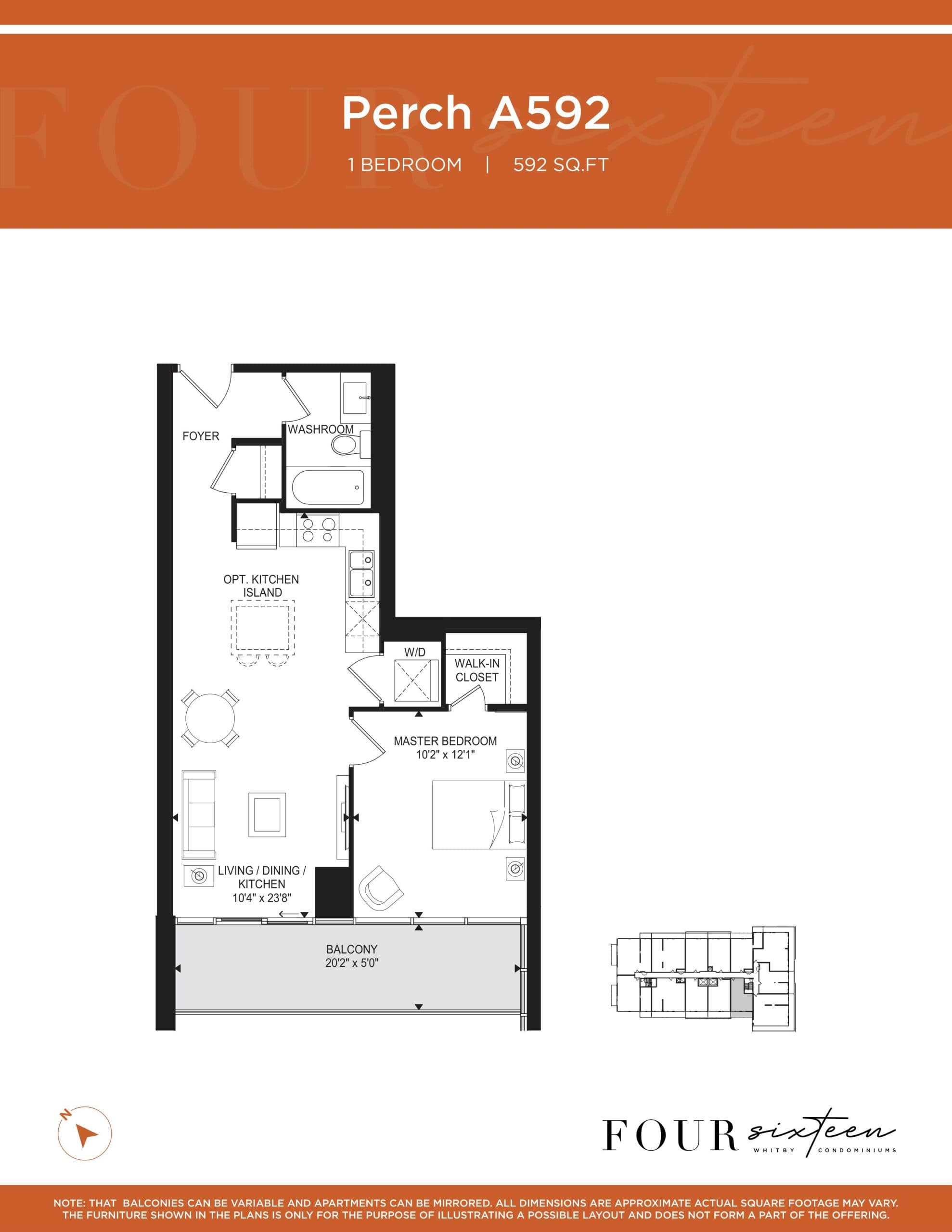 Perch A592 Floor Plan at Four Sixteen Whitby Condos - 592 sq.ft