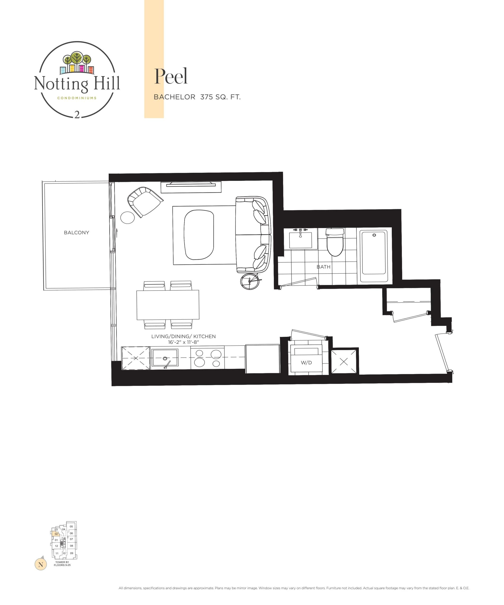 Peel Floor Plan at Notting Hill Phase 2 Condos - 375 sq.ft