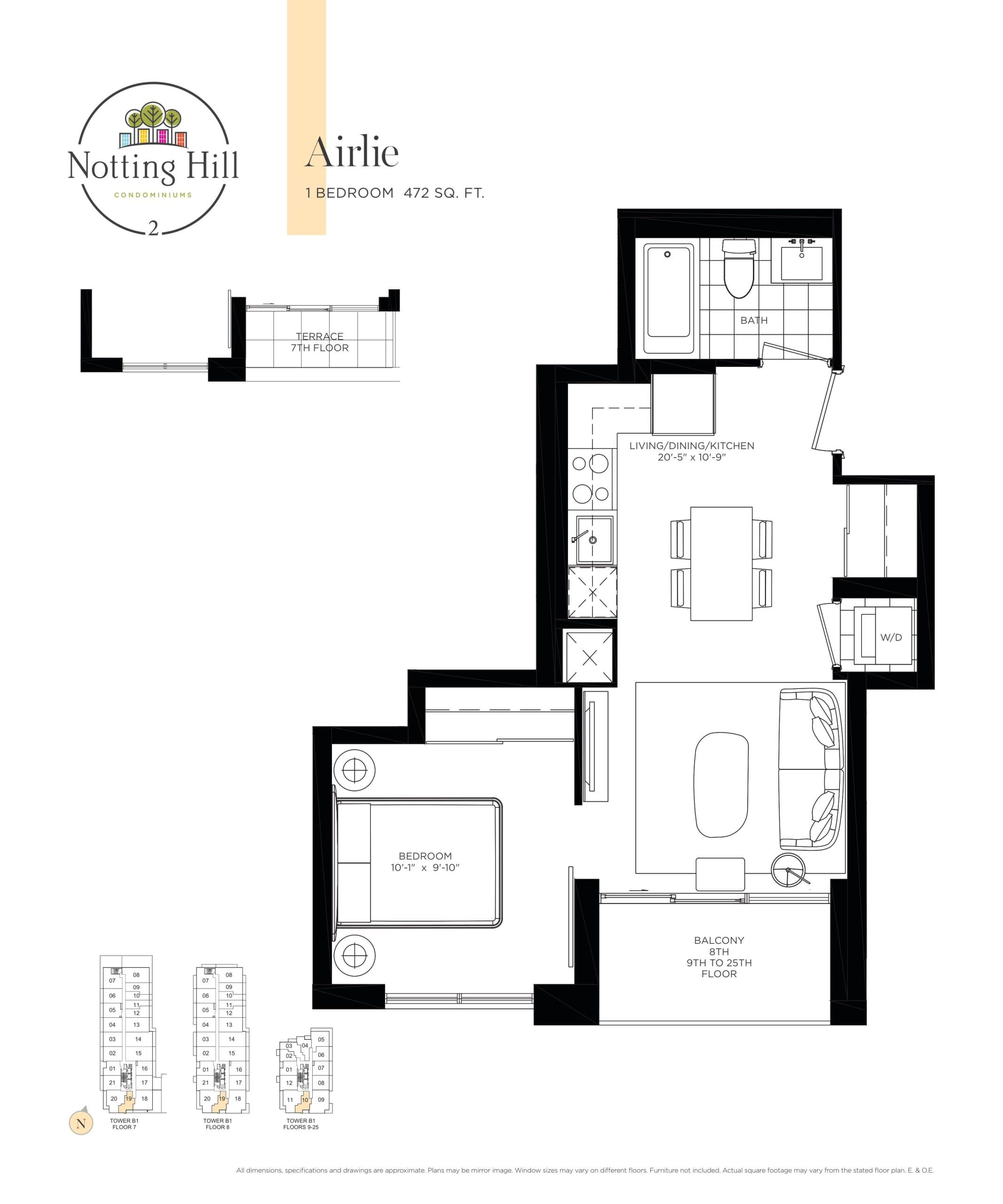 Airlie Floor Plan at Notting Hill Phase 2 Condos - 472 sq.ft