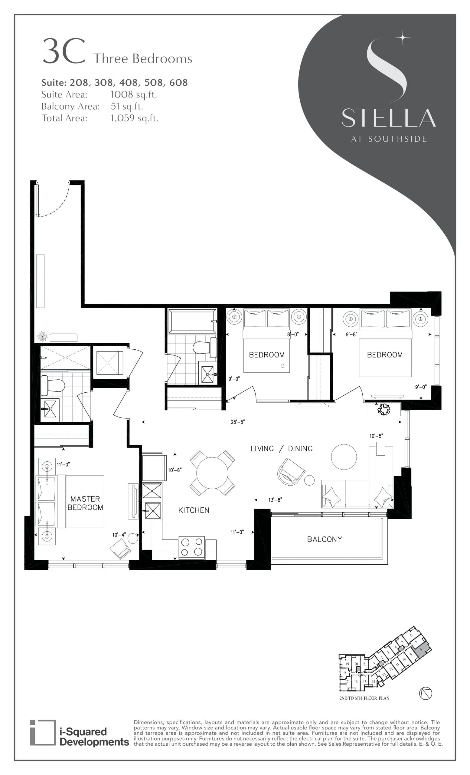 3C Floor Plan at Stella at Southside Condos - 1008 sq.ft